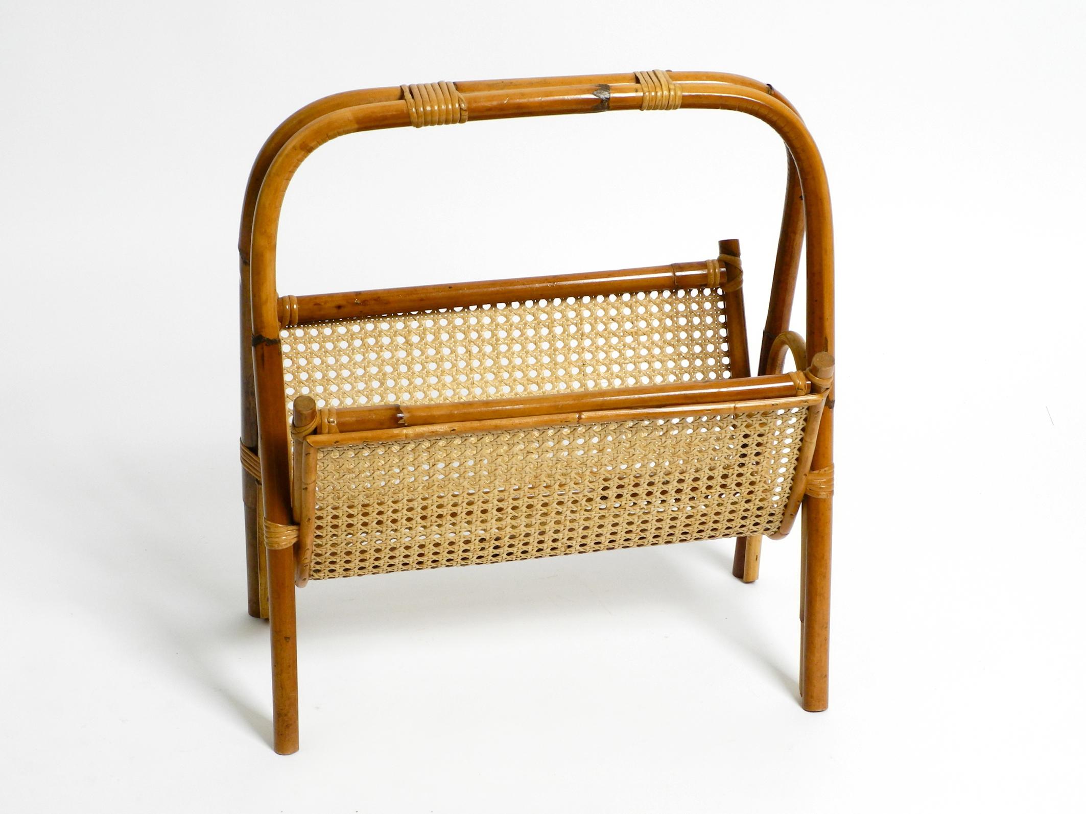 Mid Century Newspaper and Magazine Rack Made of Bamboo and Viennese Braid 9