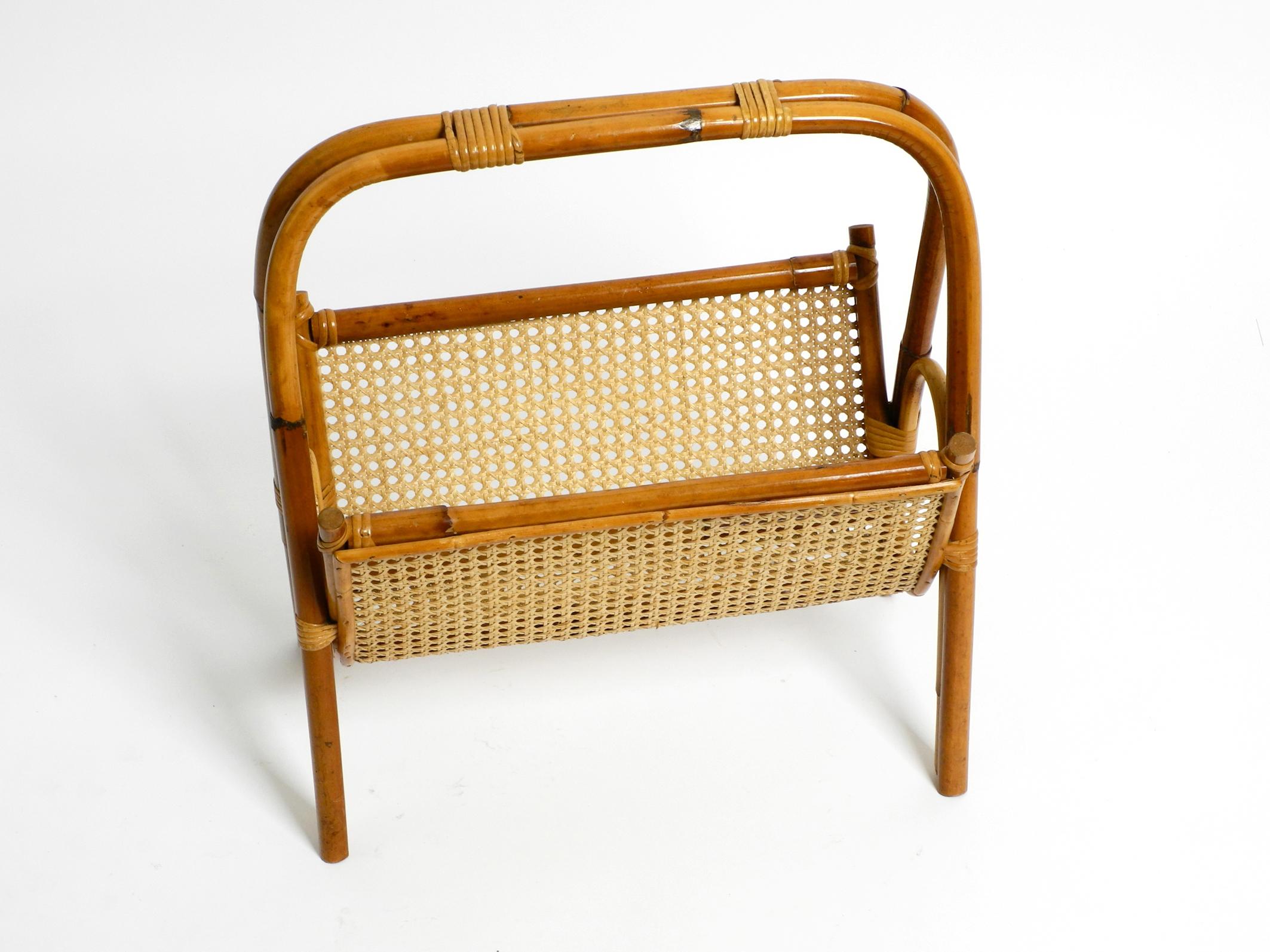 Mid Century Newspaper and Magazine Rack Made of Bamboo and Viennese Braid 10