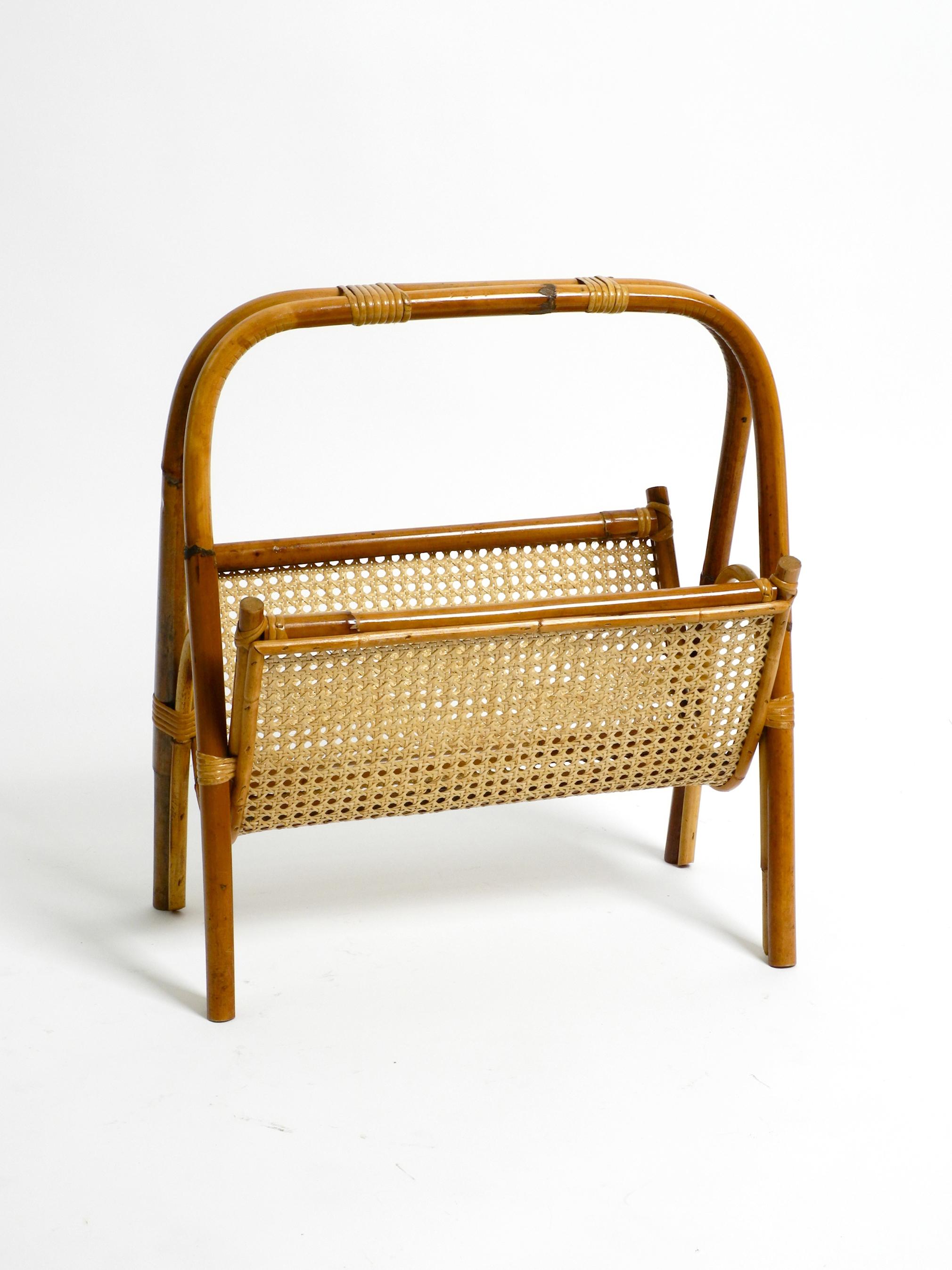 Mid Century Newspaper and Magazine Rack Made of Bamboo and Viennese Braid 11