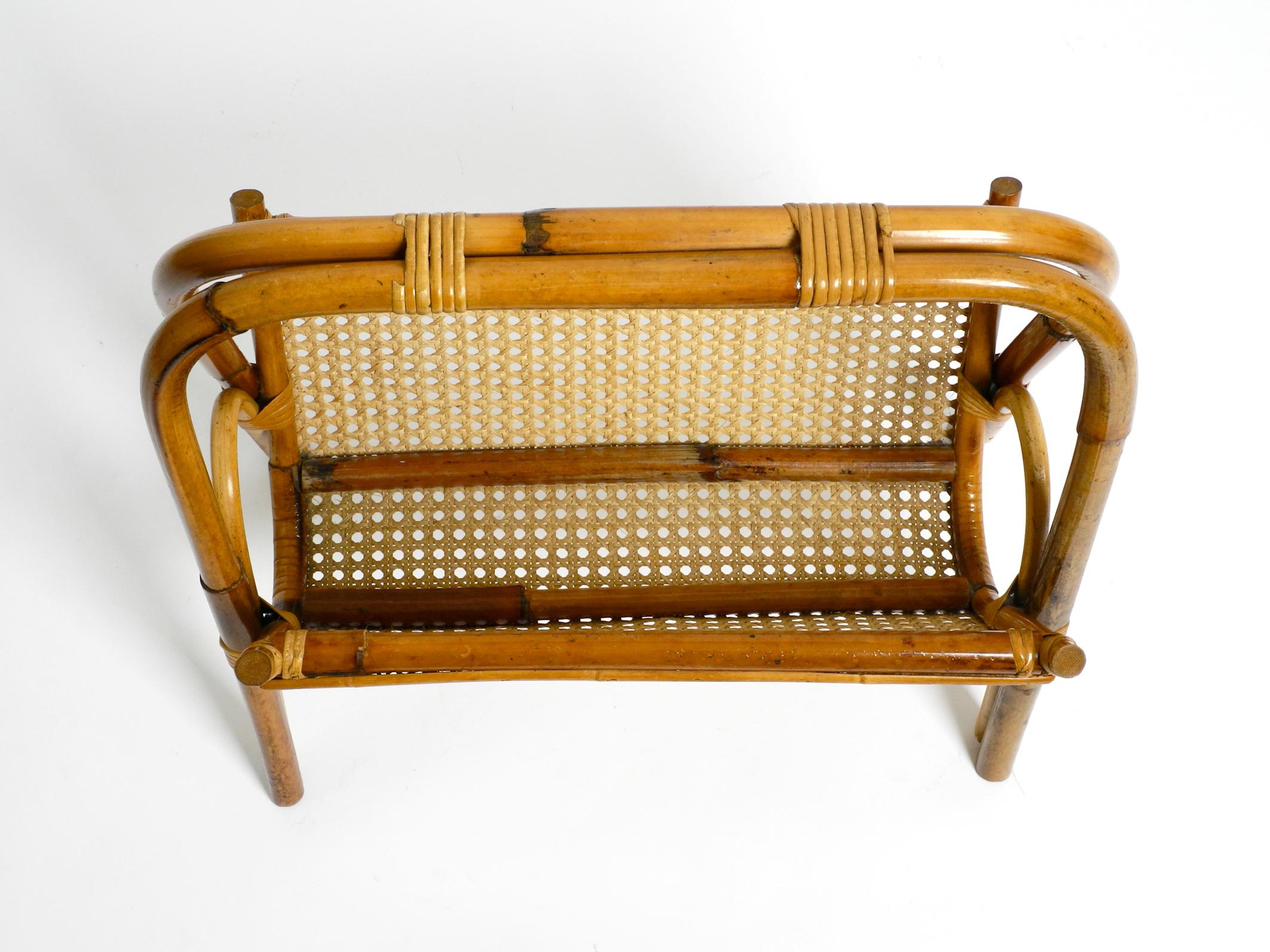 Mid-20th Century Mid Century Newspaper and Magazine Rack Made of Bamboo and Viennese Braid