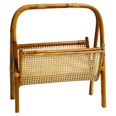 Mid Century Newspaper and Magazine Rack Made of Bamboo and Viennese Braid