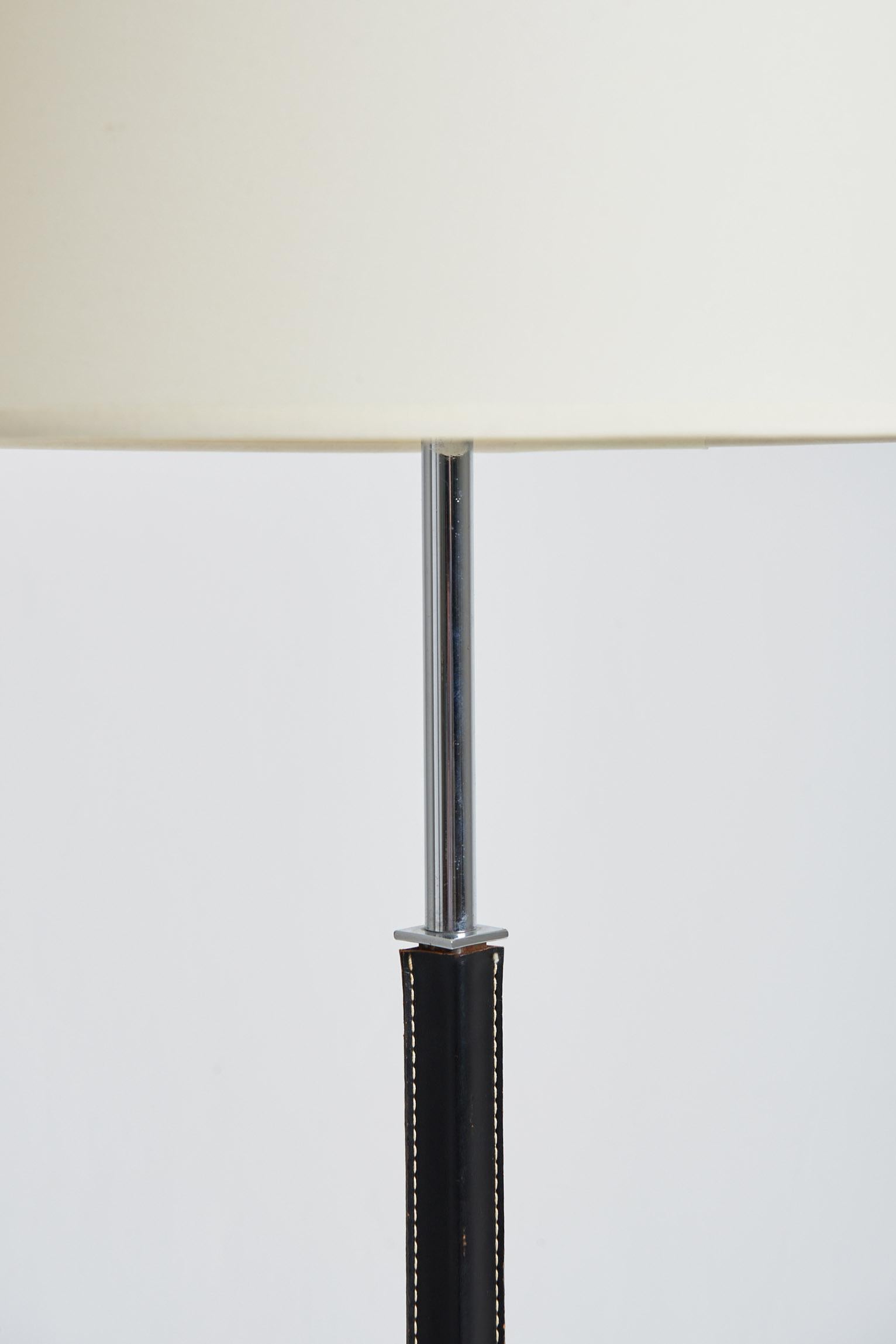 Mid-Century Modern Mid-Century Nickel and Black Leather Floor Lamp