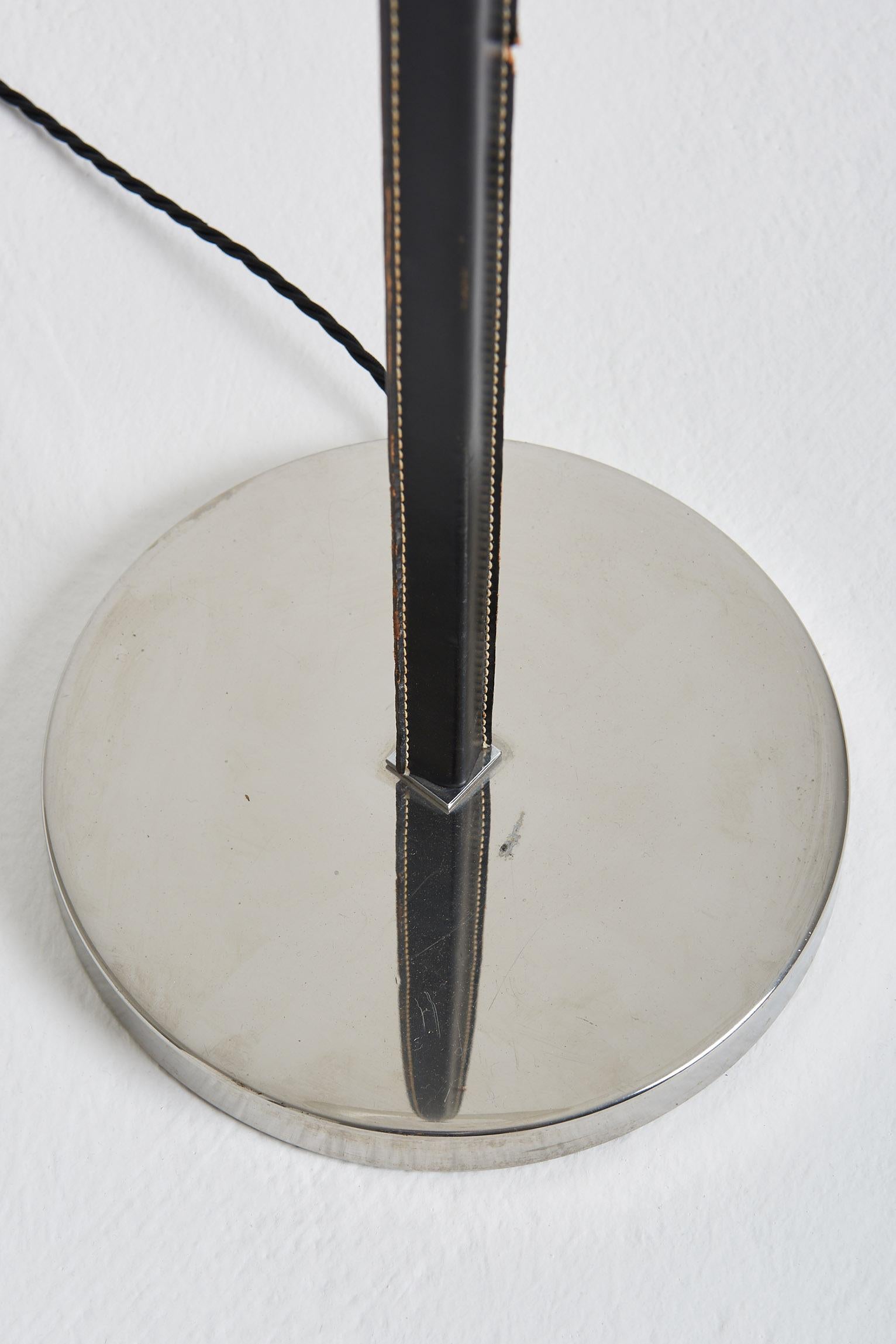 20th Century Mid-Century Nickel and Black Leather Floor Lamp