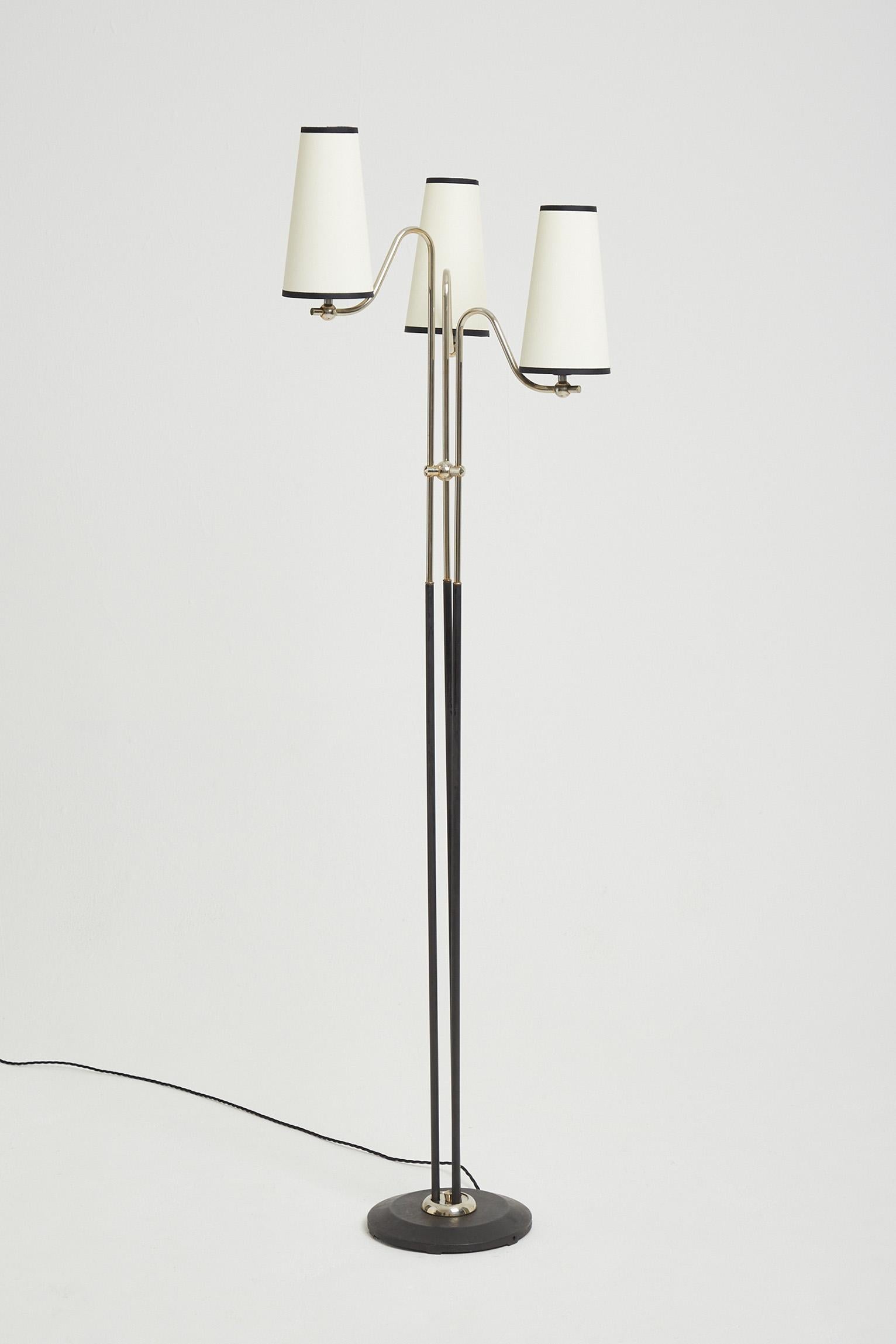 Mid-Century Modern Mid-Century Nickel and Black Three-Arm Floor Lamp