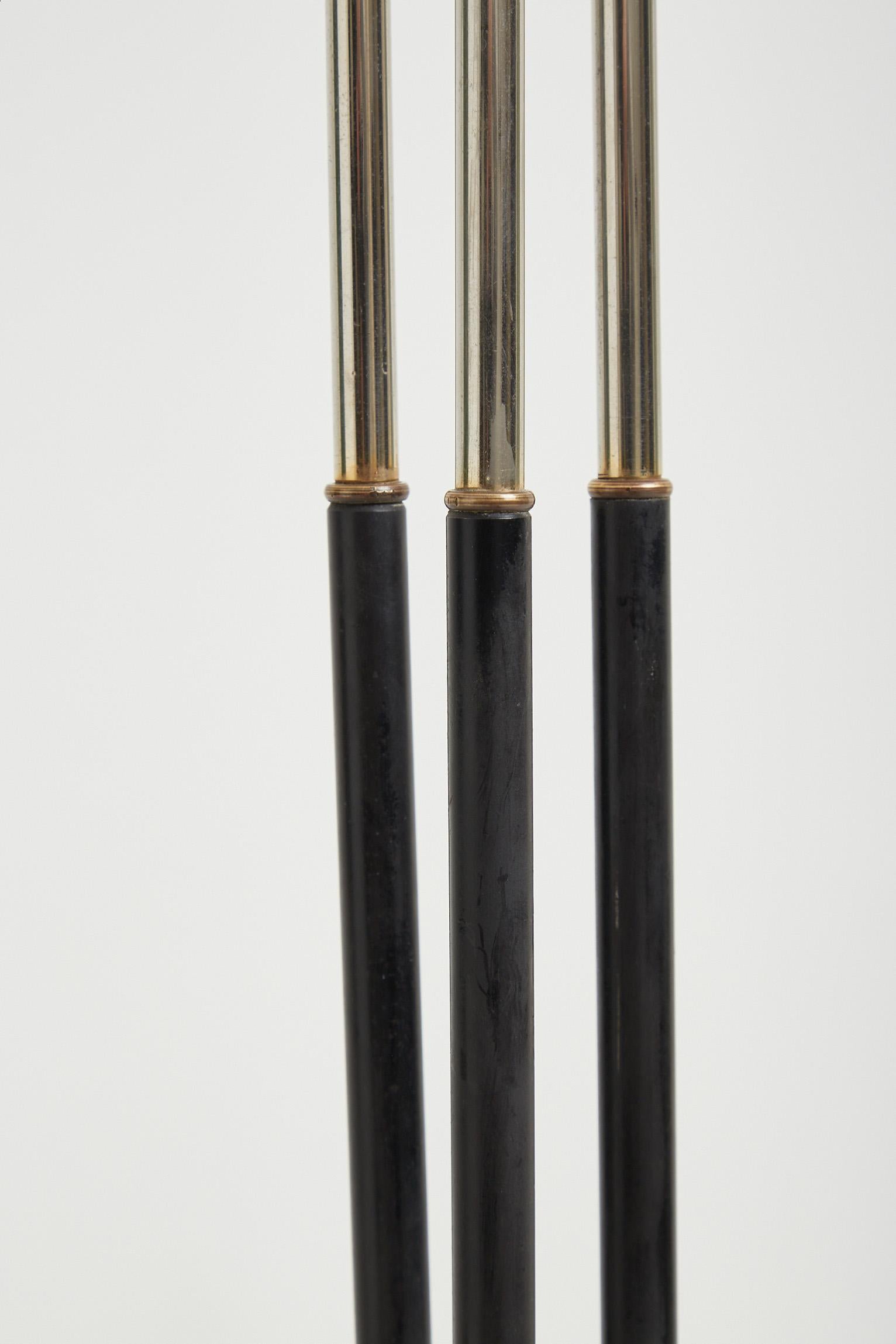 Mid-Century Nickel and Black Three-Arm Floor Lamp 1