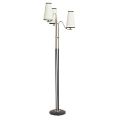 Mid-Century Nickel and Black Three-Arm Floor Lamp
