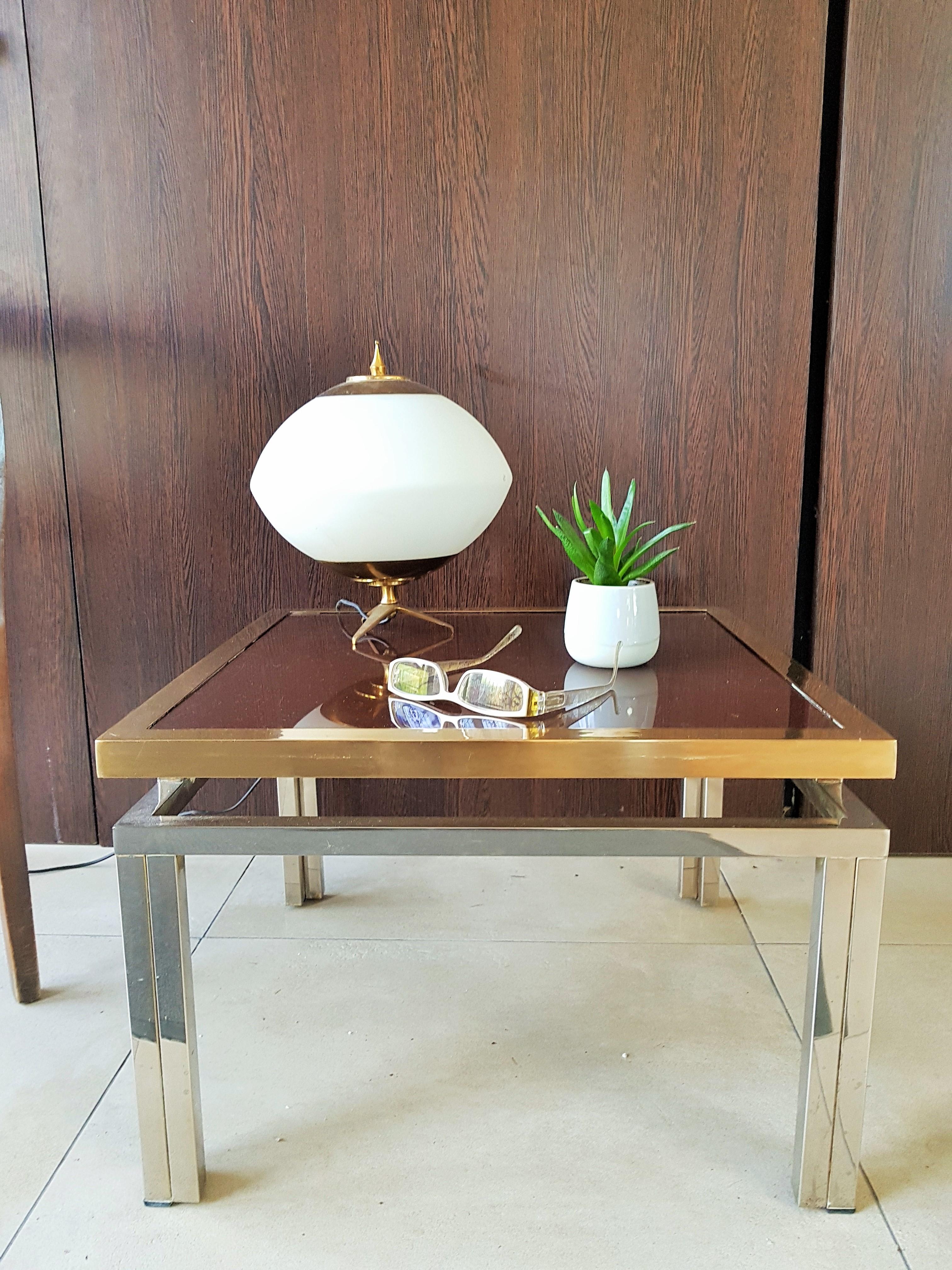 Mid-Century Modern Midcentury Nickel and Brass Side Table by Lefevre for Maison Jansen, France 1970