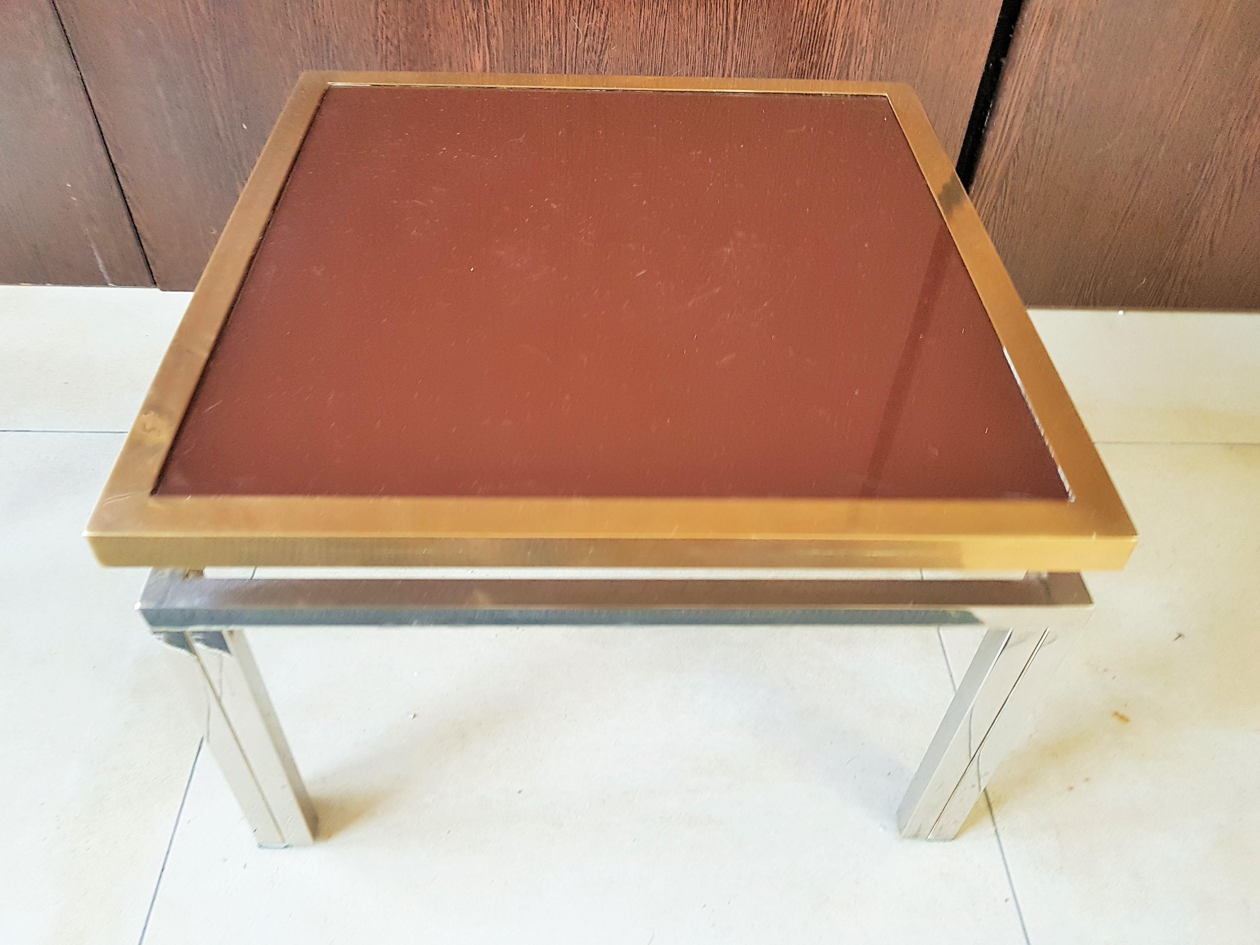 Midcentury Nickel and Brass Side Table by Lefevre for Maison Jansen, France 1970 In Good Condition In Saarbruecken, DE