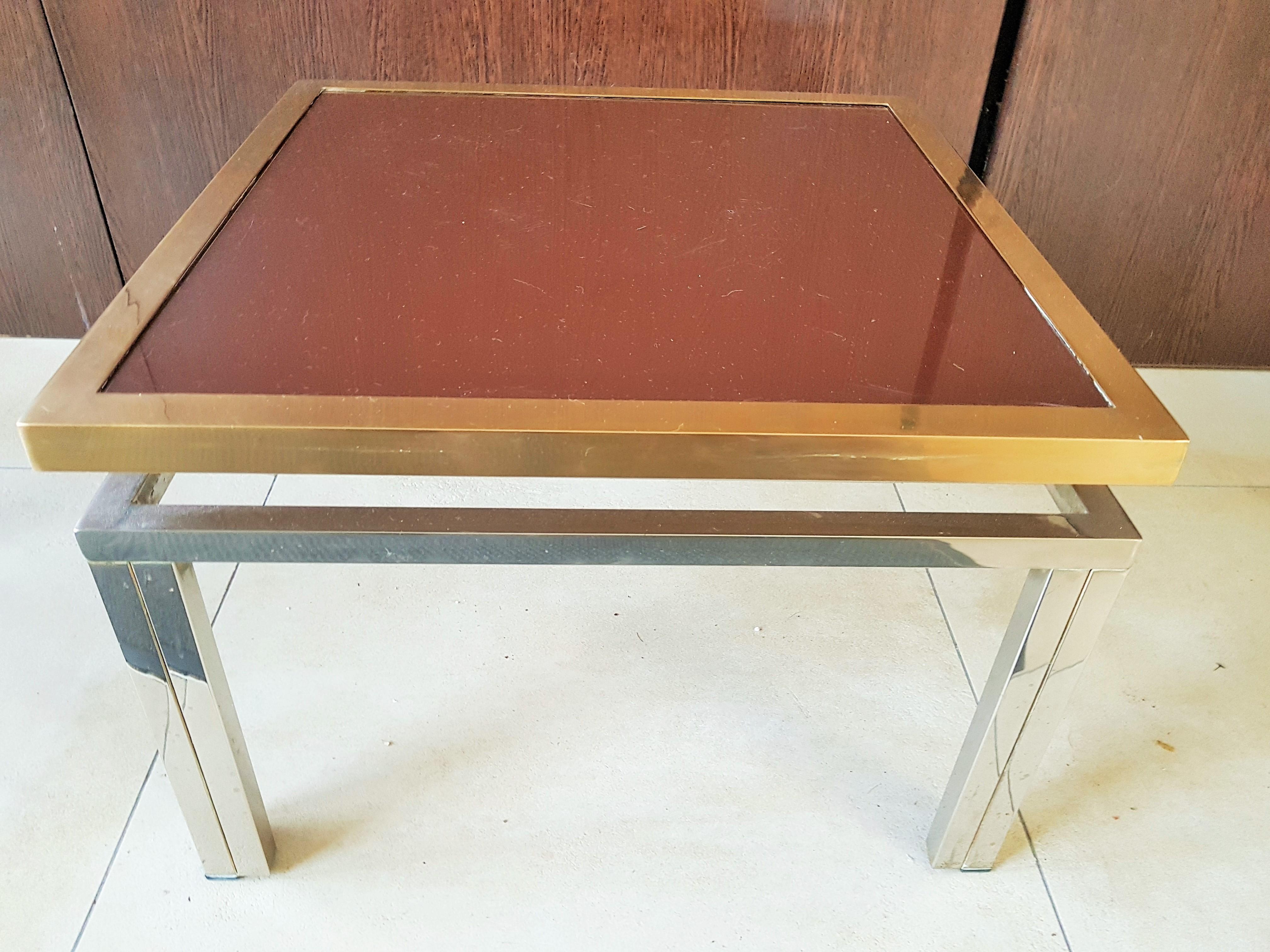 Late 20th Century Midcentury Nickel and Brass Side Table by Lefevre for Maison Jansen, France 1970