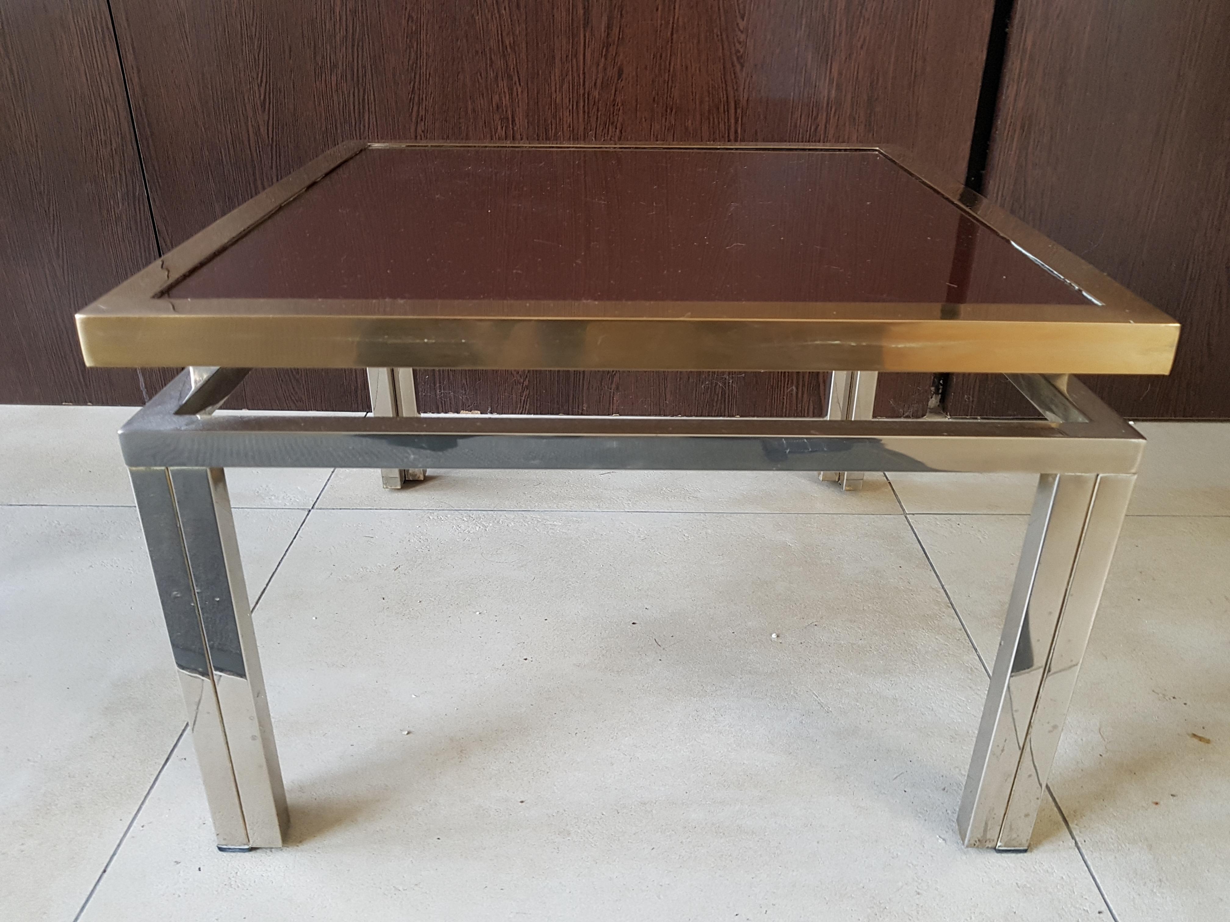 Midcentury Nickel and Brass Side Table by Lefevre for Maison Jansen, France 1970 1