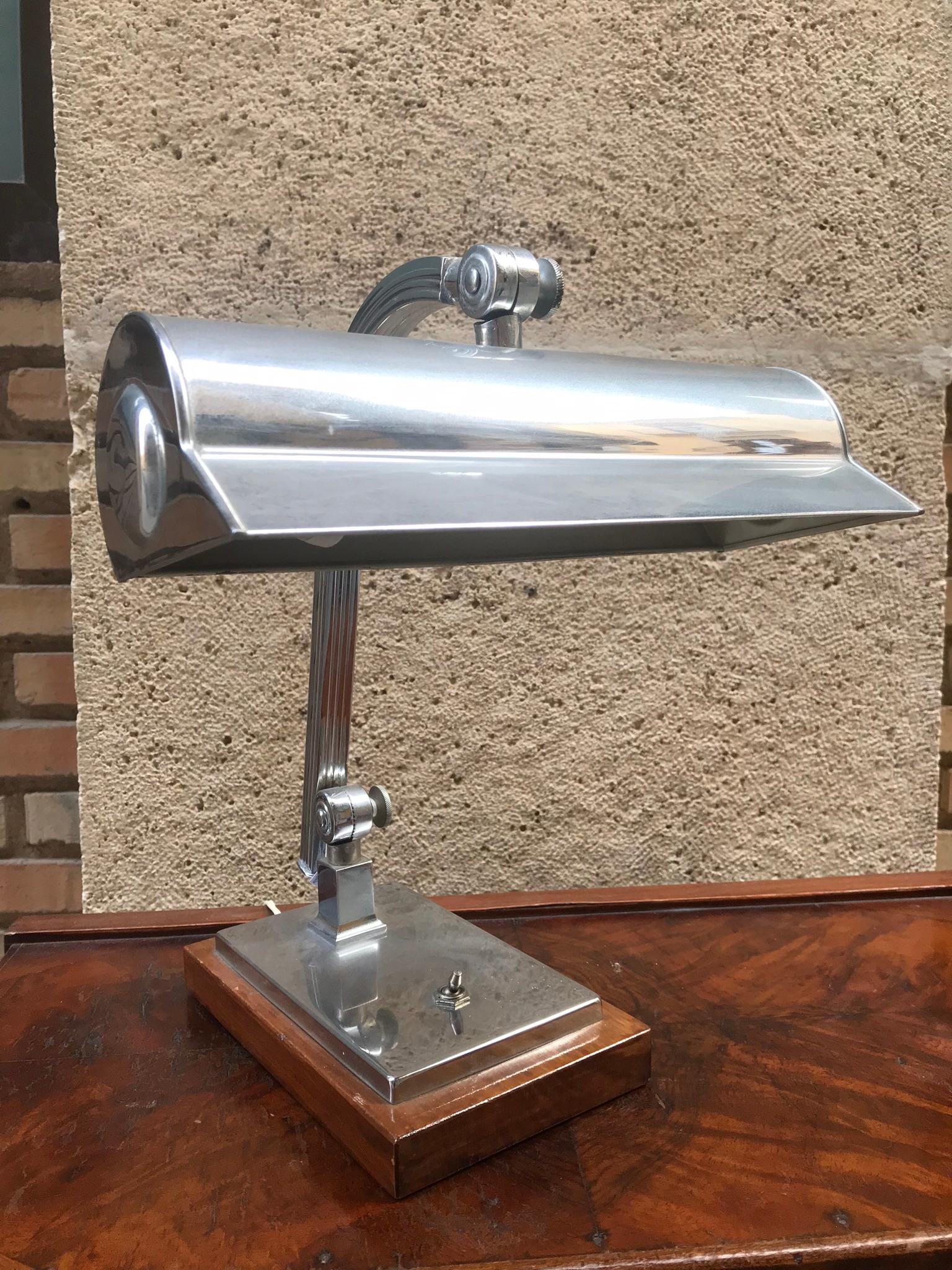 Mid-Century Modern Midcentury Nickel-Plated Brass Table Lamp with a Walnut Wood Base, 1950s For Sale