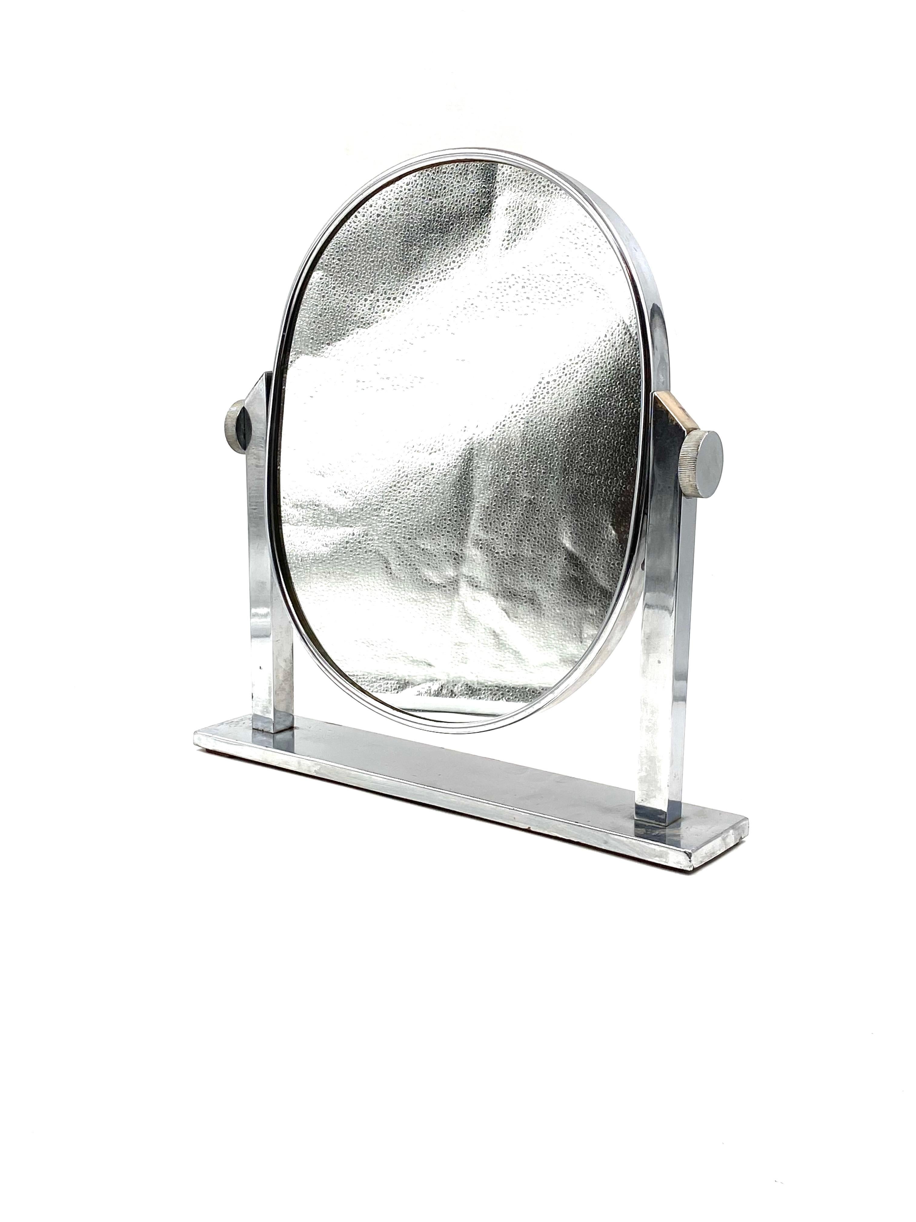 Midcentury Nickel-Plated Brass Table Mirror / Vanity, Italy, 1960s For Sale 4