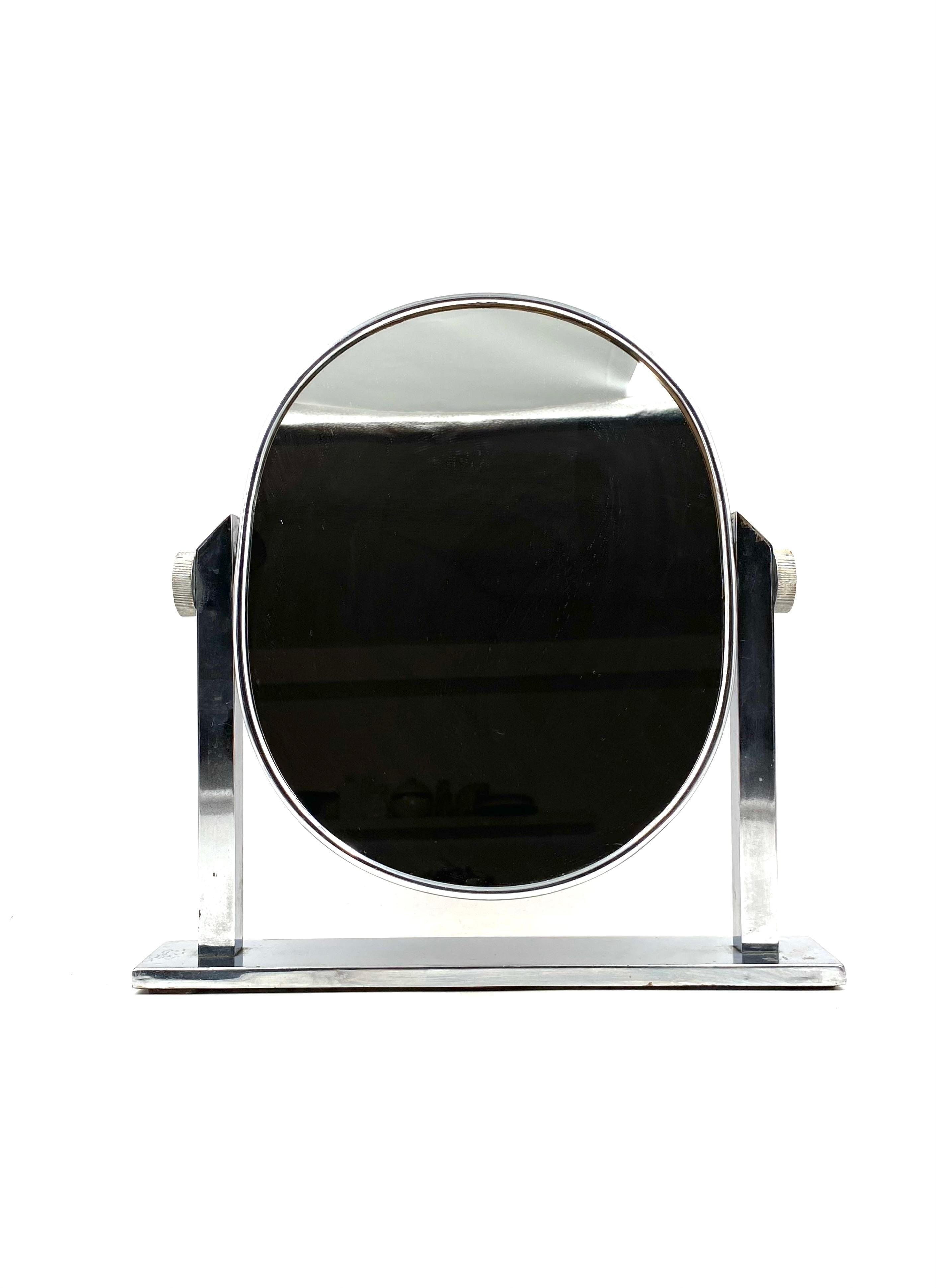 Midcentury Nickel-Plated Brass Table Mirror / Vanity, Italy, 1960s For Sale 1