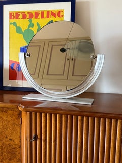 Mid-century nickel-plated brass table mirror / vanity, Missaglia Italy 1970s
