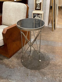 Tavolino Gueridon in stile impero in bronzo nichelato del metà del secolo scorso