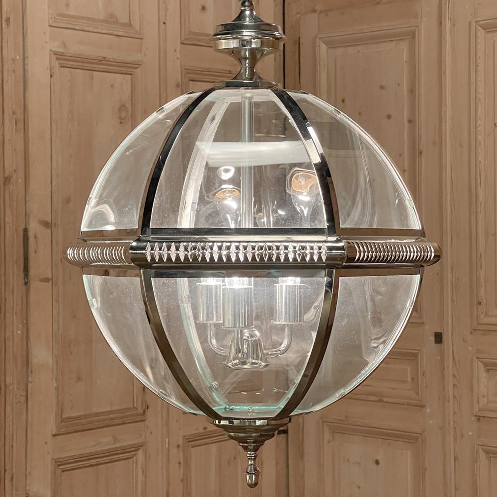 French Mid-Century Nickel-Plated Orb Pendant Chandelier For Sale