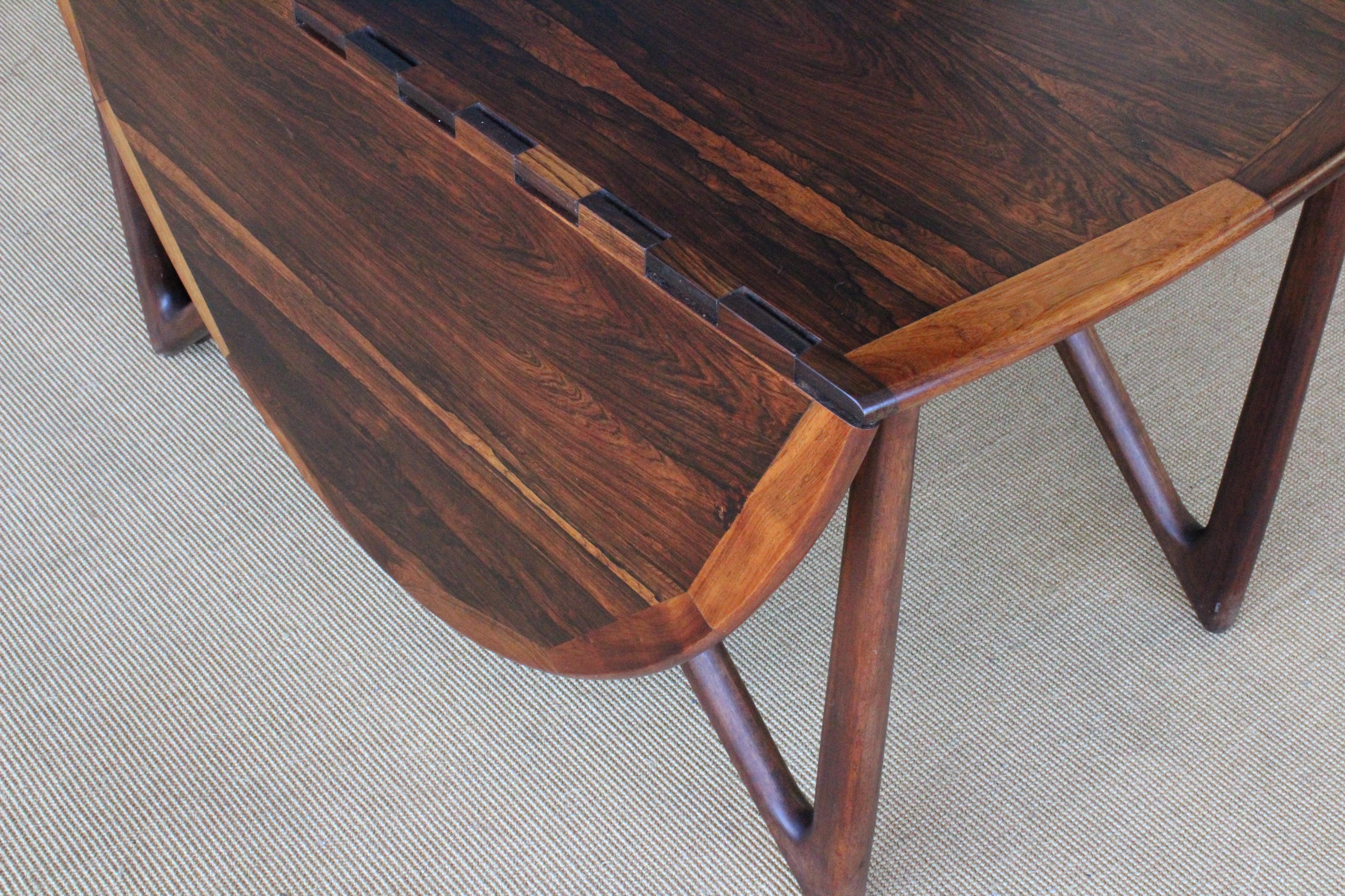 Mid Century Niels Koefoed Rosewood Gate Leg Dining Table, Denmark, 1960s 12