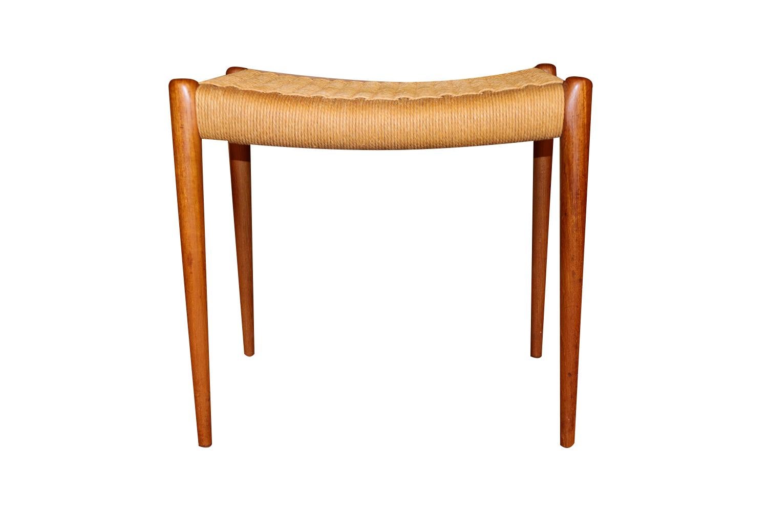 Midcentury Niels Møller Teak Model 80A Ottoman Danish Cord Seat In Good Condition In Baltimore, MD