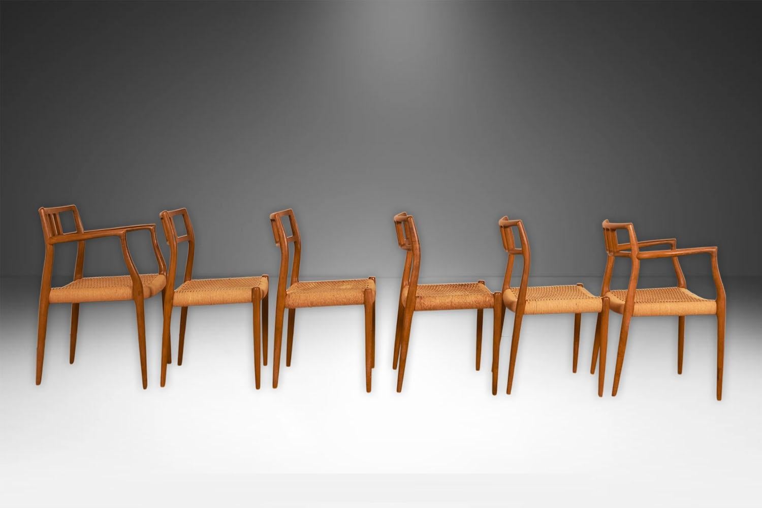 Mid Century Niels Moller Teak Dining Chairs 2 Arm 4 Side #64 #79 Moderno de mediados de siglo en venta