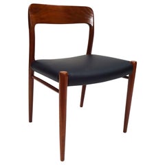 Midcentury Niels O.Møller Teak and Black Leather Model 75 Chair