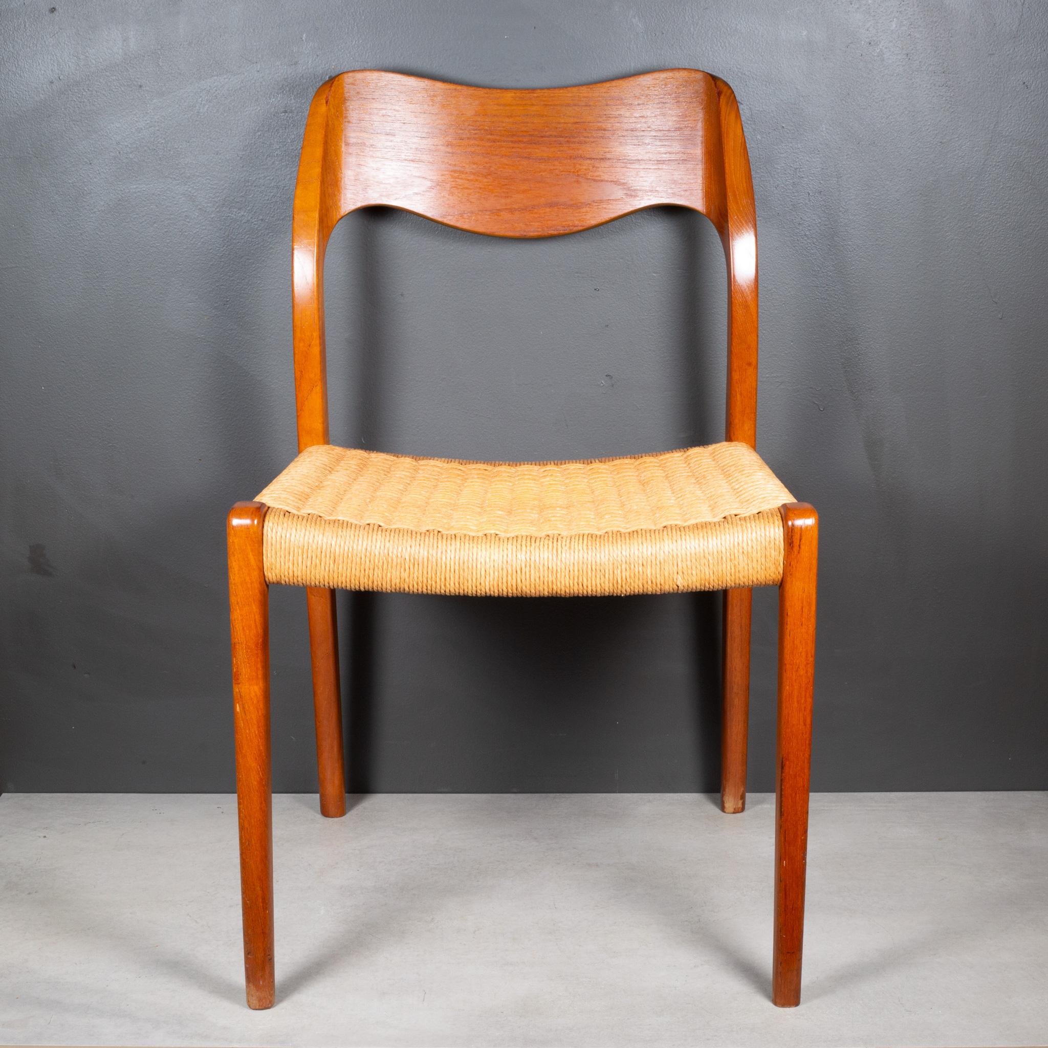ABOUT

Contact us for more shipping options: S16 Home San Francisco. 

Simple and elegant mid-century teak dining chairs with paper cord woven seats. 

    CREATOR Niels Otto Moller, Denmark.
    DATE OF MANUFACTURE c.1960. 
    MATERIALS &