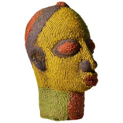 Nigerian Female Head Sculpture in Colored Beads