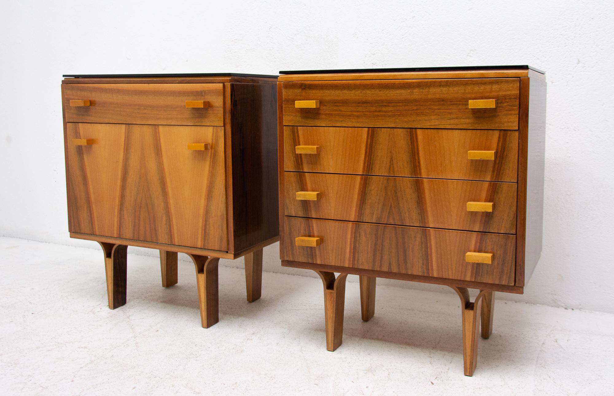 Midcentury Nightstands, Chest of Drawers by Nový Domov, 1970s, Czechoslovakia In Good Condition In Prague 8, CZ