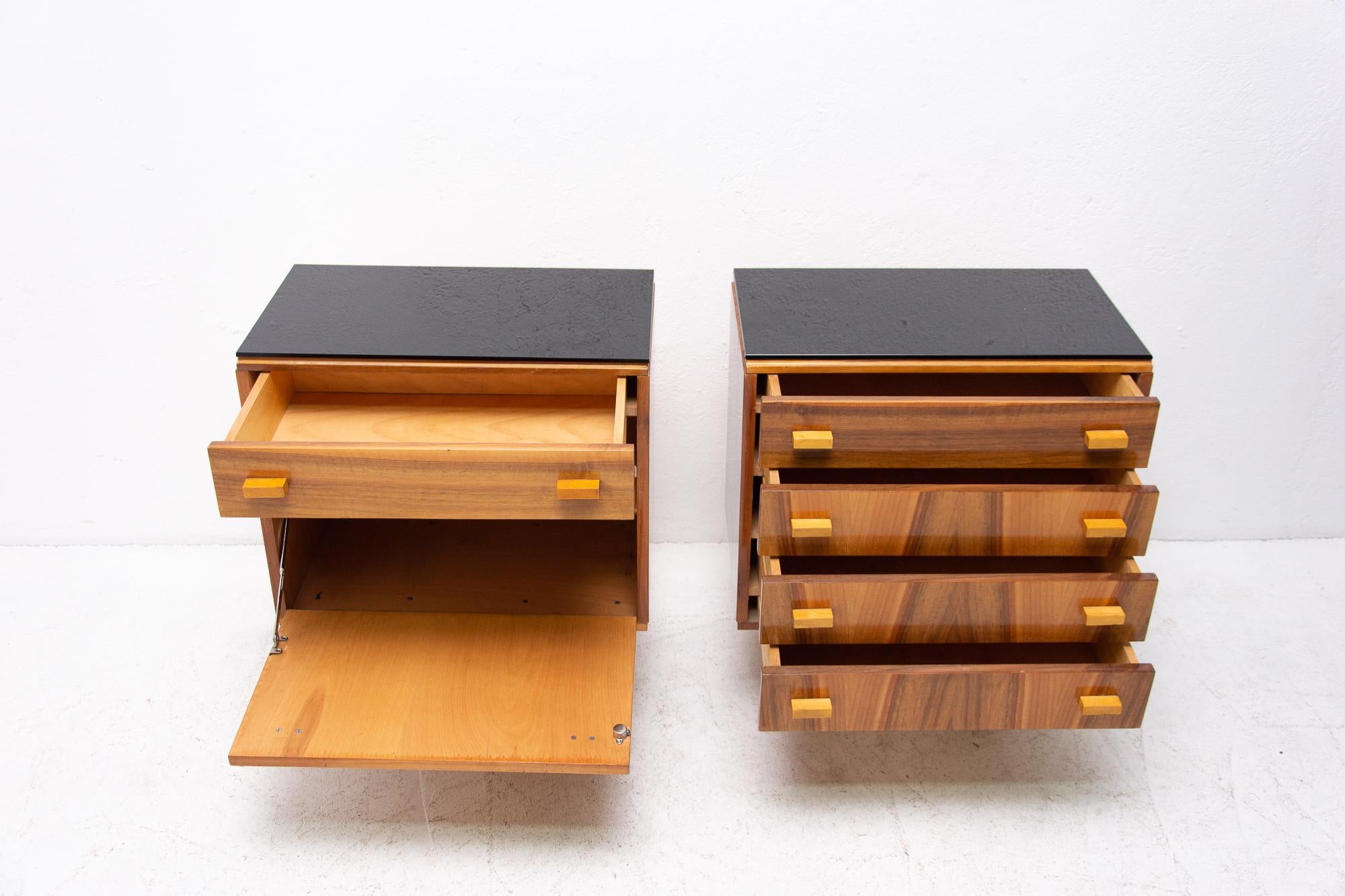 Glass Midcentury Nightstands, Chest of Drawers by Nový Domov, 1970s, Czechoslovakia