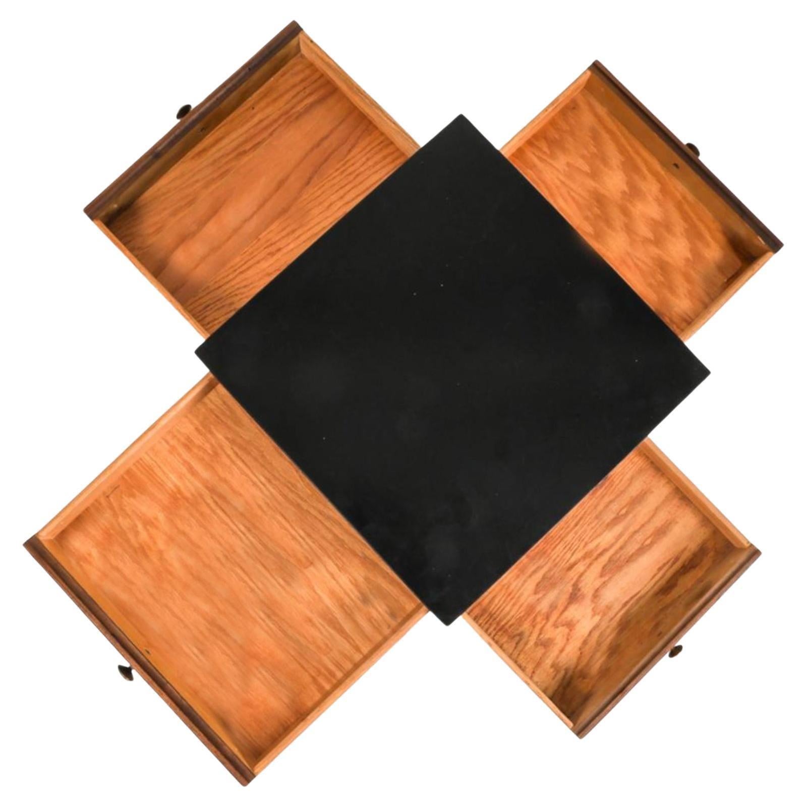 Mid-Century Modern Mid century nightstand center Cube table with 4 drawers black lacquer rosewood For Sale