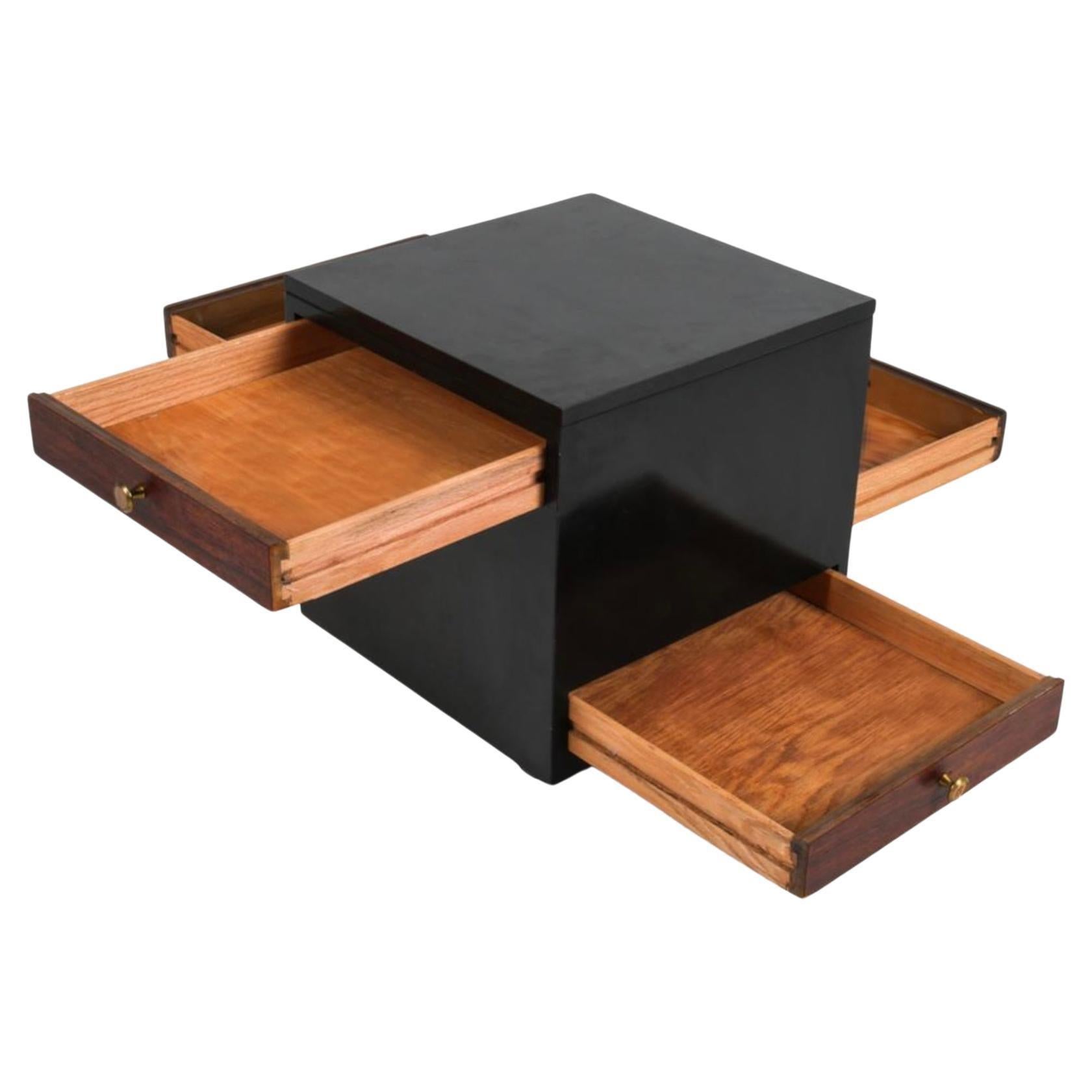 American Mid century nightstand center Cube table with 4 drawers black lacquer rosewood For Sale