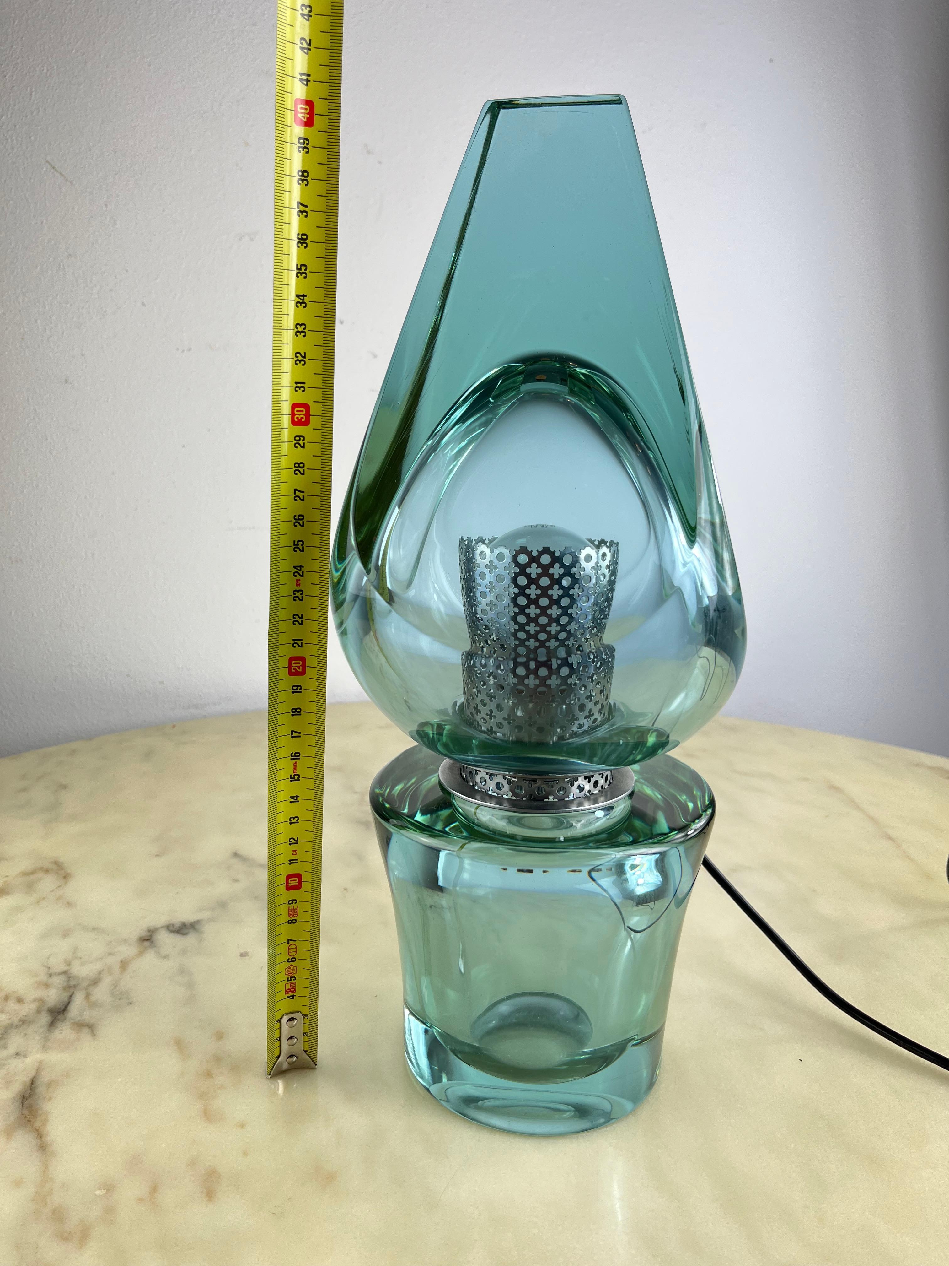 Italian Mid-Century Nile Green Murano Glass Table Lamp Attributed To Seguso 1972 For Sale