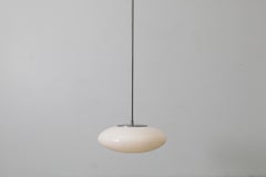 Mid-Century Nils Jonsson Opaline Glass UFO Pendants With Long Steel Stems