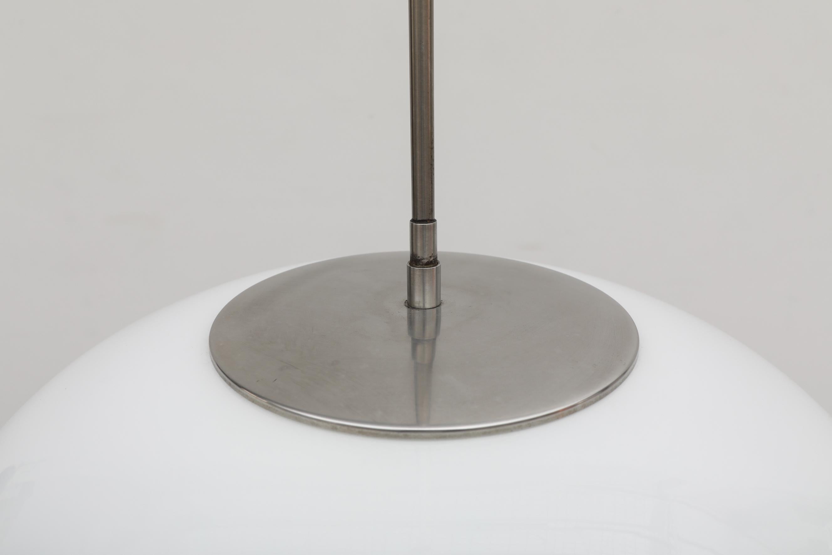 Mid-Century Nils Jonsson Opaline Glass UFO Pendants With Long Steel Stems For Sale 2