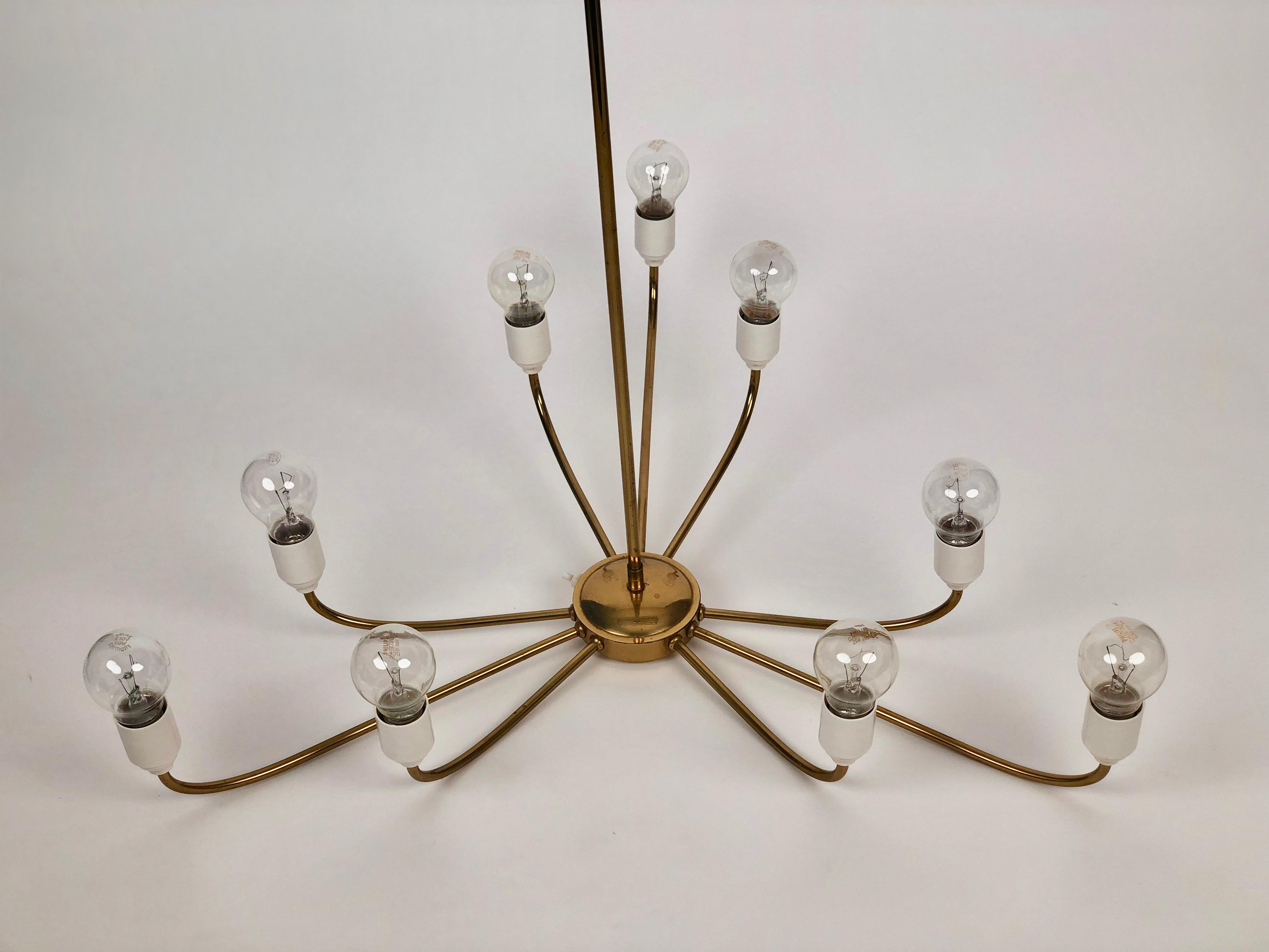 Mid-Century nine arm oval Chandelier  in Brass from Rupert Nikoll, Austria For Sale 8