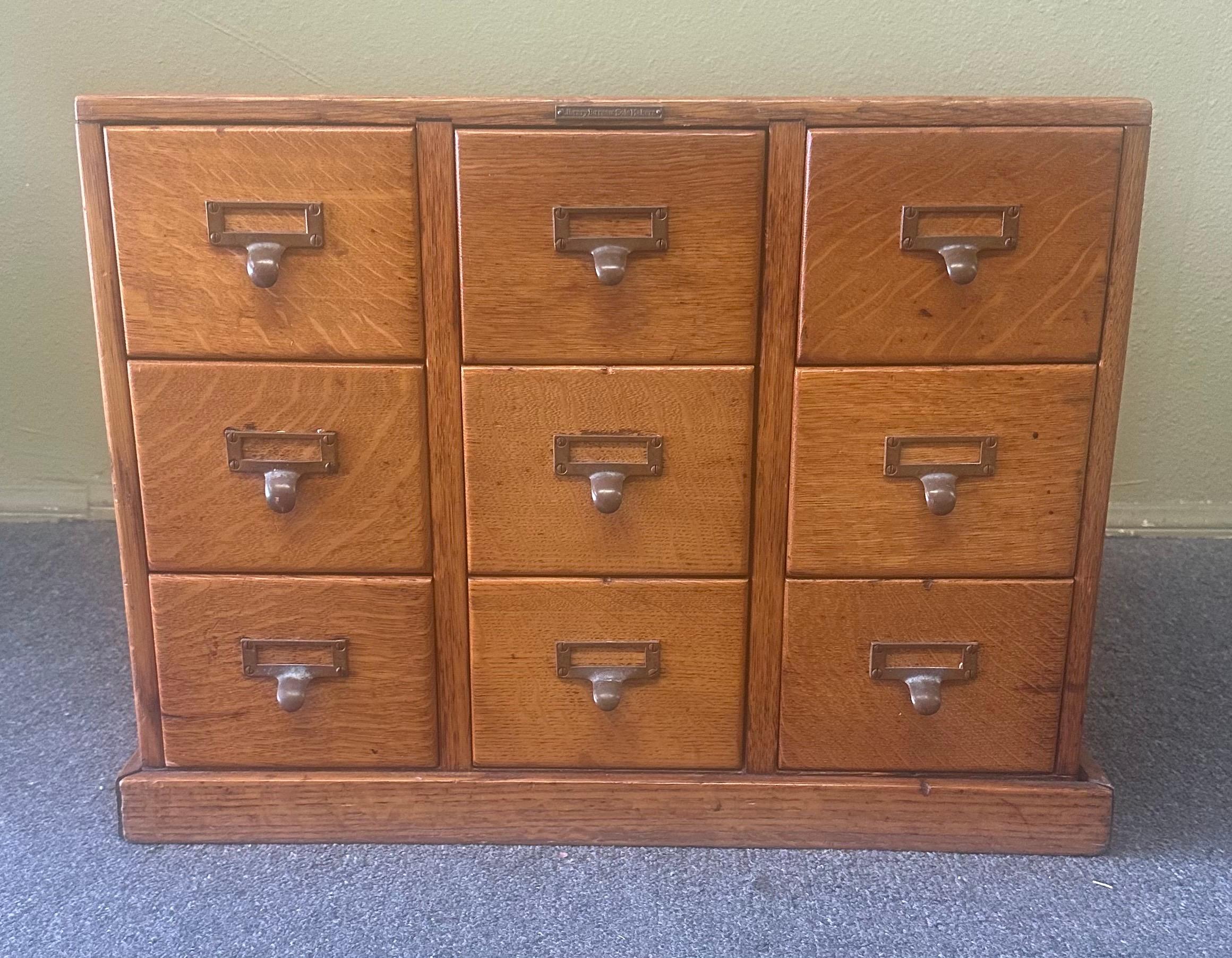 American Mid-Century Nine Drawer Library Card Catalog by Library Bureau Sole Makers For Sale
