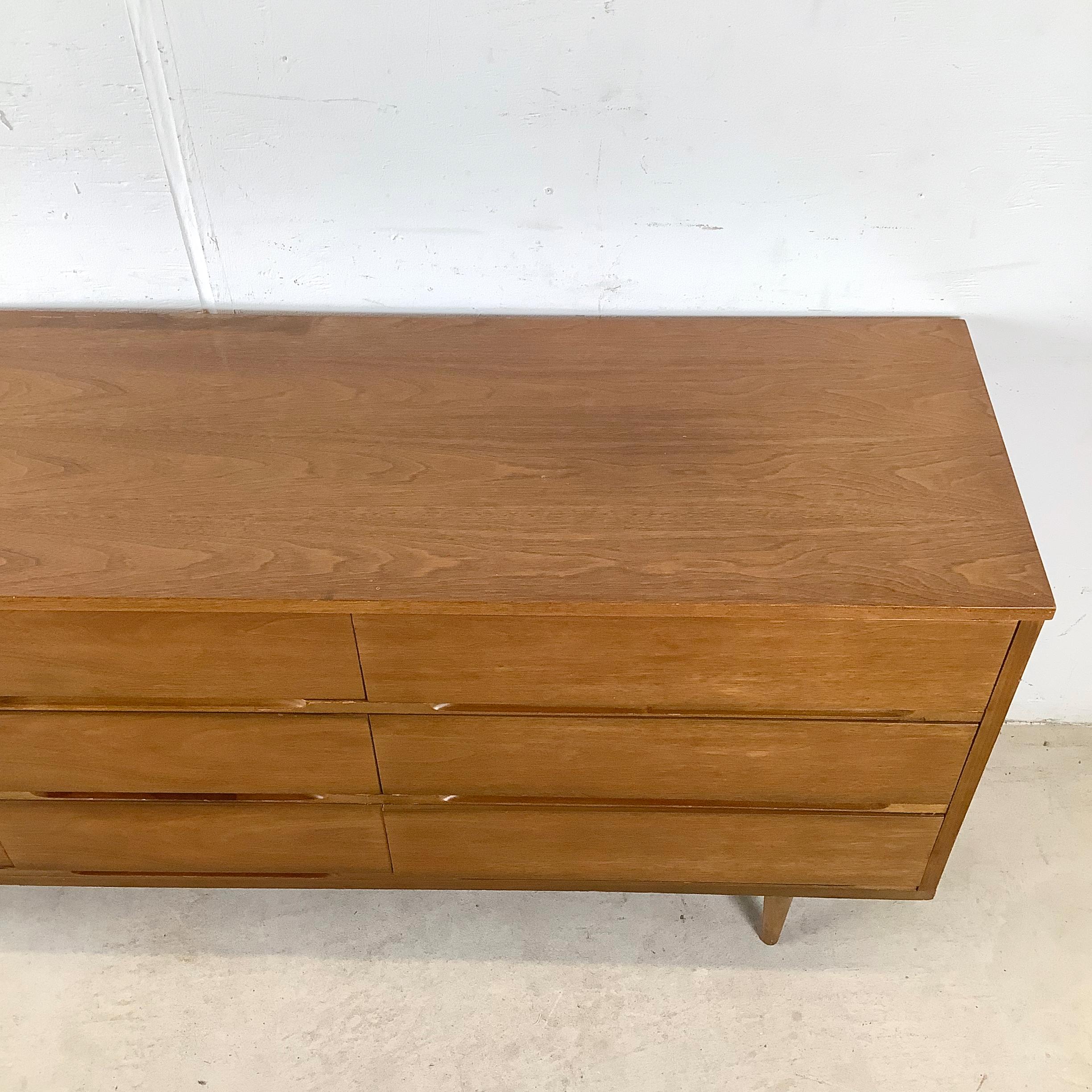 Wood Mid-Century Nine Drawer Walnut Bedroom Dresser For Sale