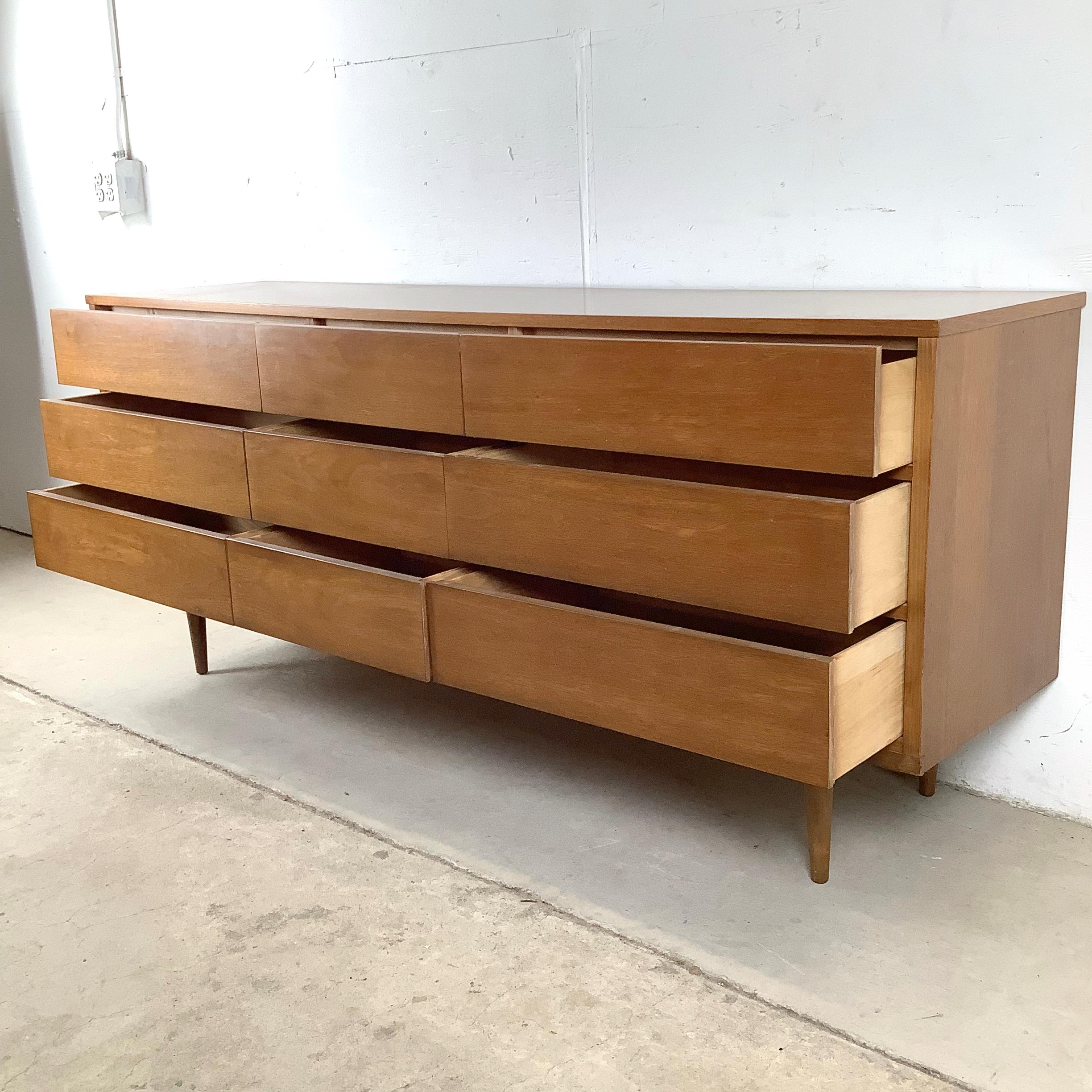 Mid-Century Nine Drawer Walnut Bedroom Dresser For Sale 1