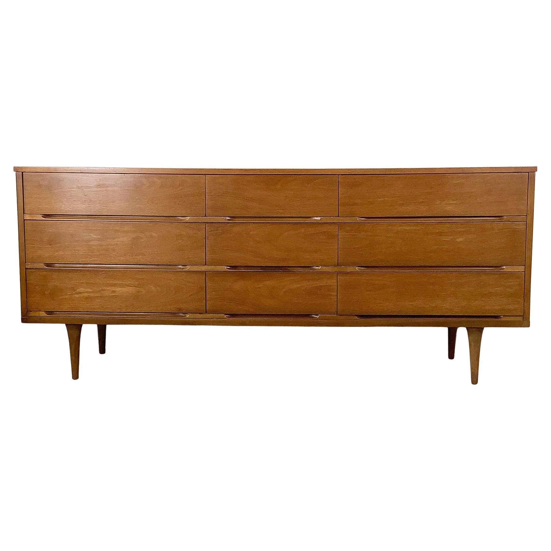 Mid-Century Nine Drawer Walnut Bedroom Dresser For Sale