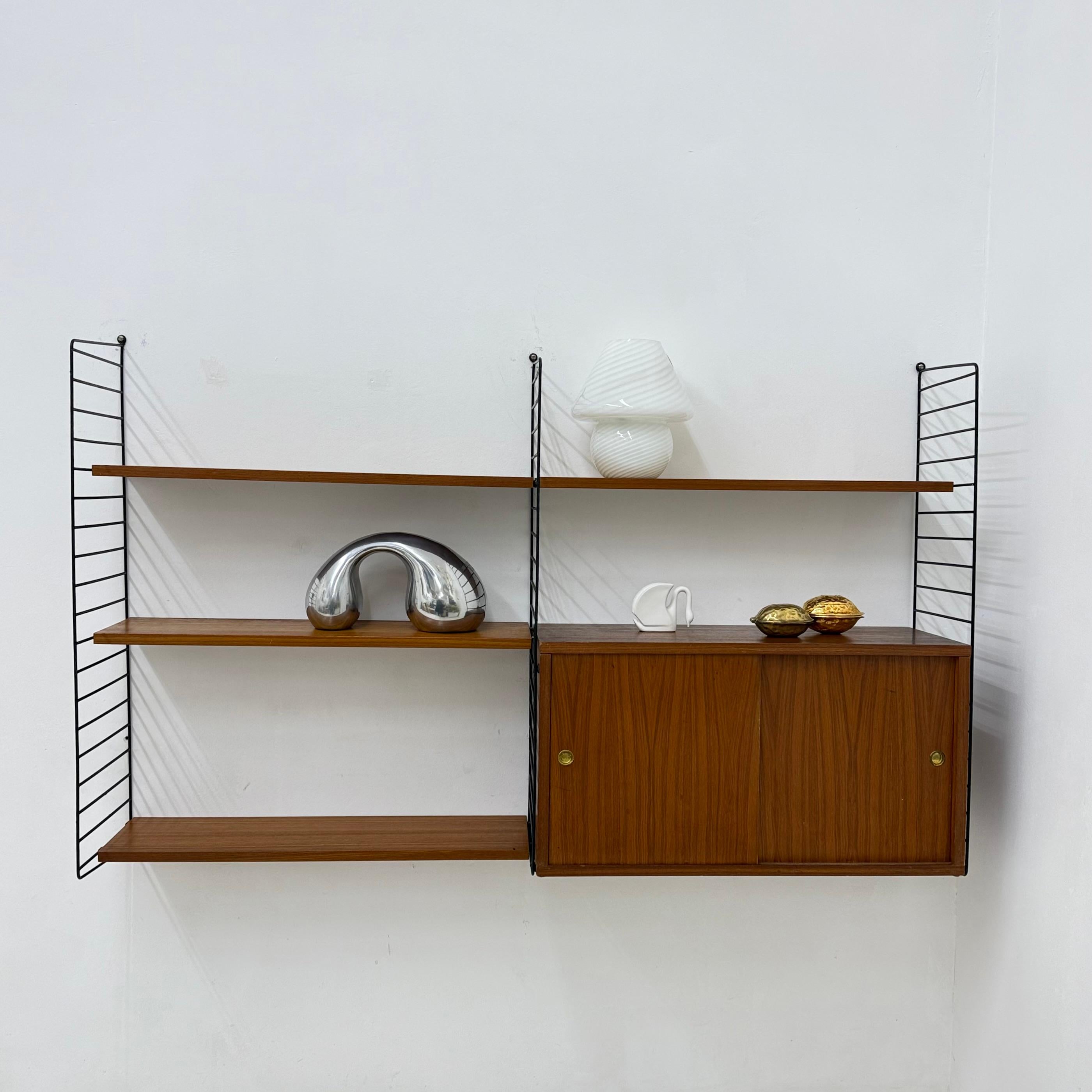 Swedish Mid-Century Nisse Strinning string design teak wall unit , 1960s For Sale