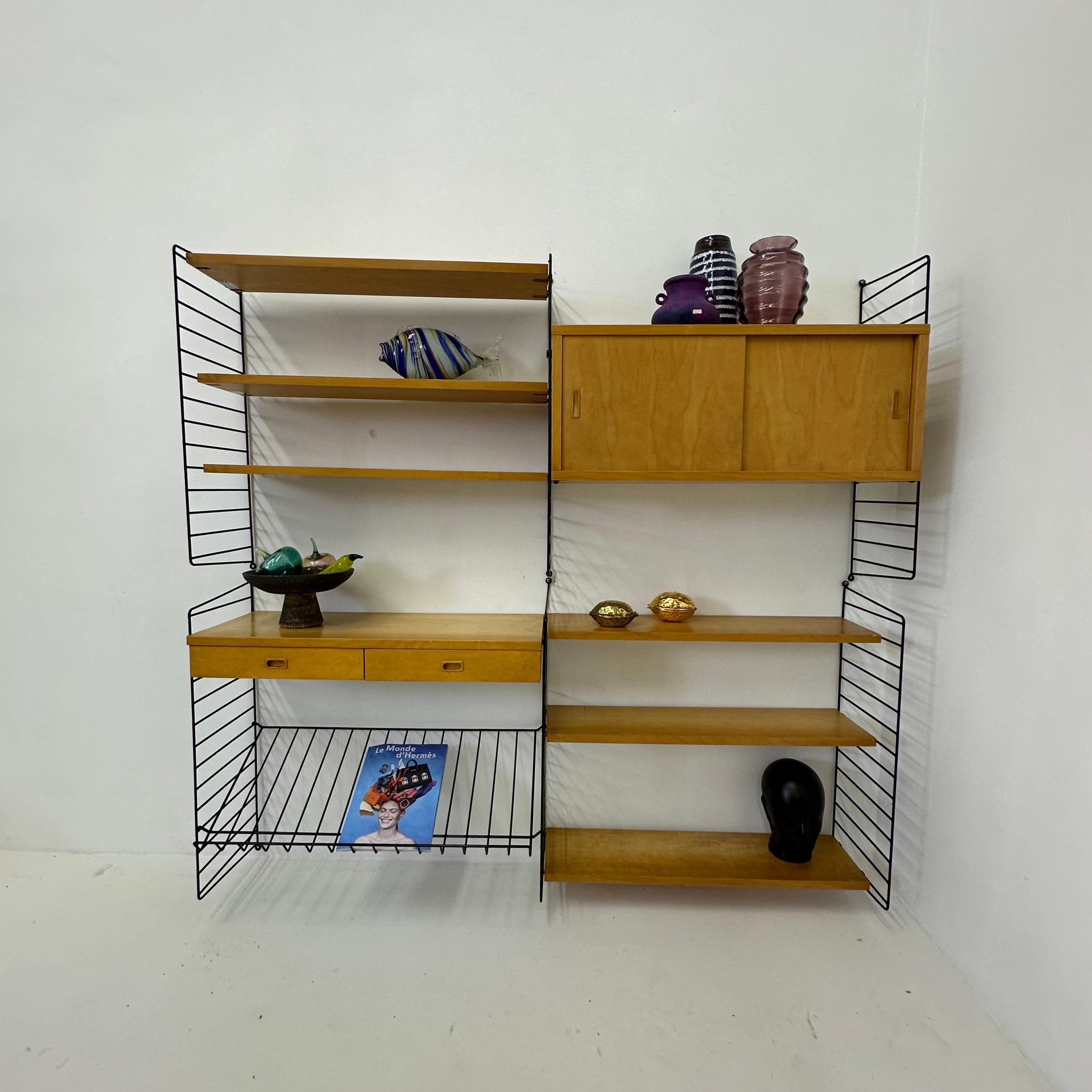 Mid-Century Modern Mid-Century Nisse Strinning string design wall unit , 1960s For Sale