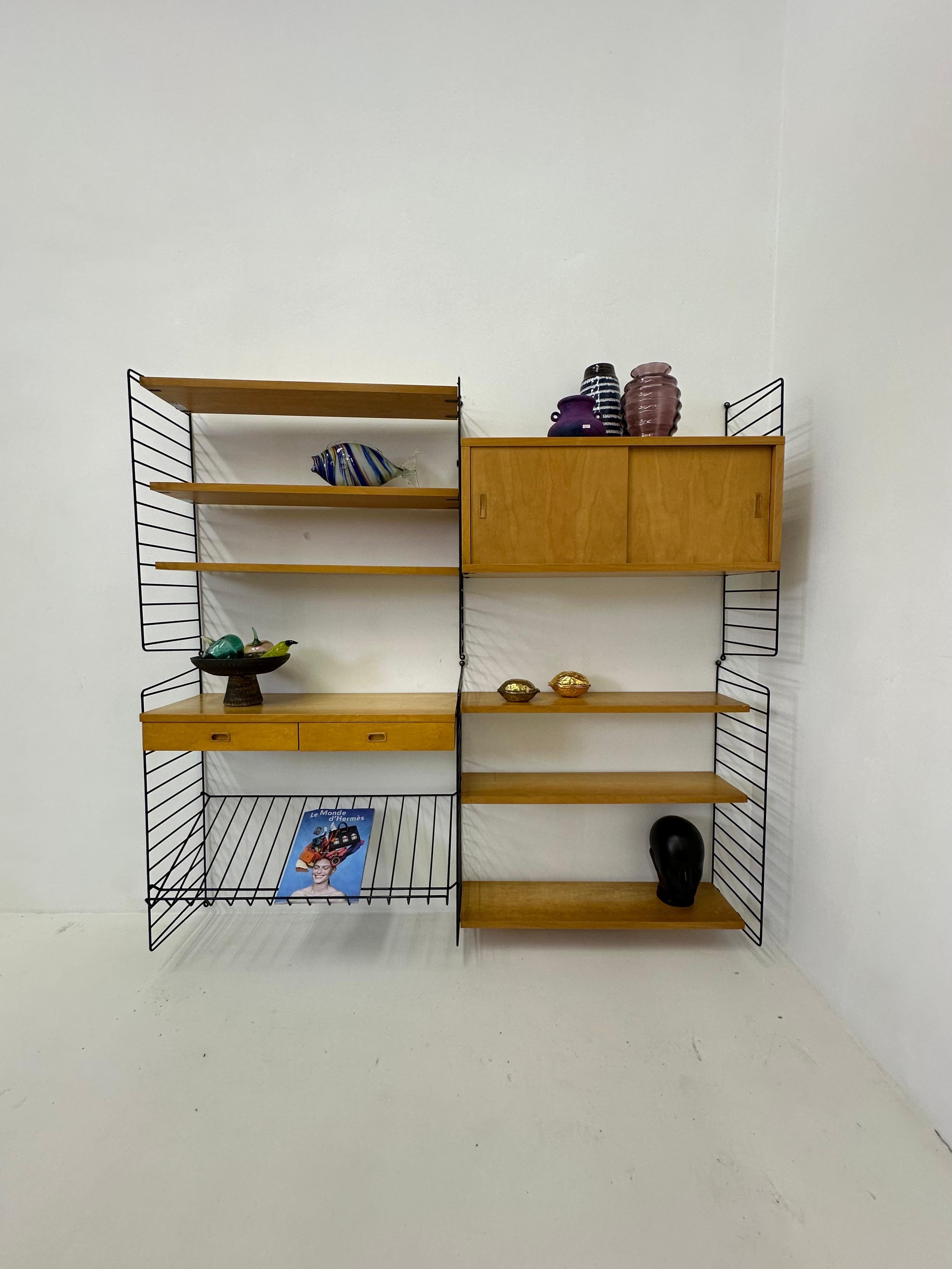 Mid-20th Century Mid-Century Nisse Strinning string design wall unit , 1960s For Sale