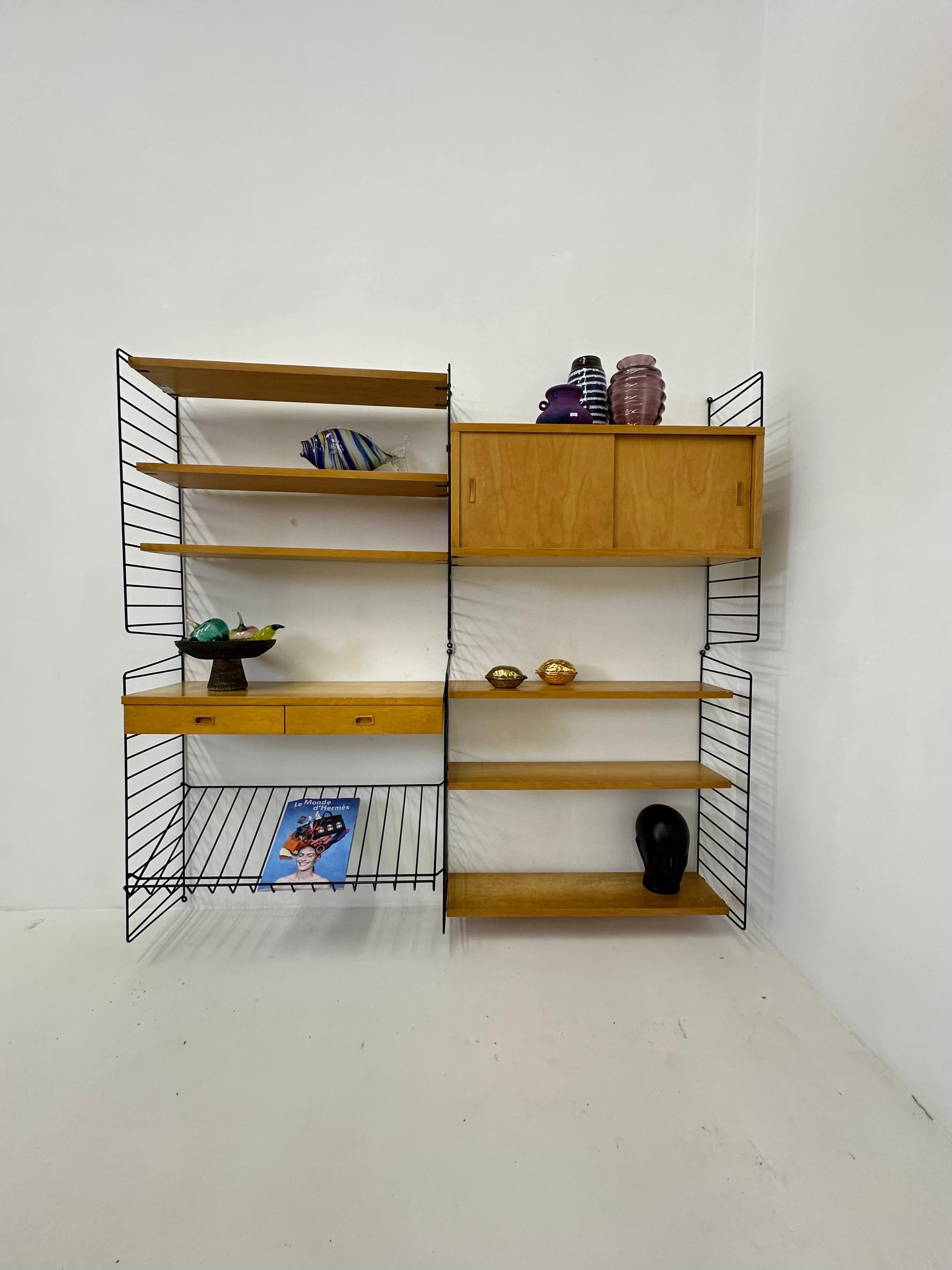 Metal Mid-Century Nisse Strinning string design wall unit , 1960s For Sale