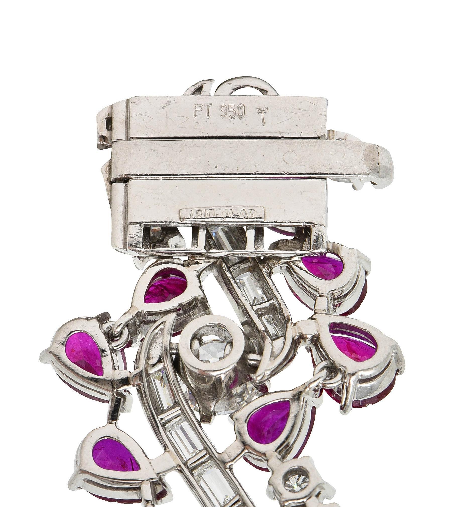 Mid-Century No Heat Burma Ruby Diamond Platinum Vintage Twist Line Bracelet For Sale 5