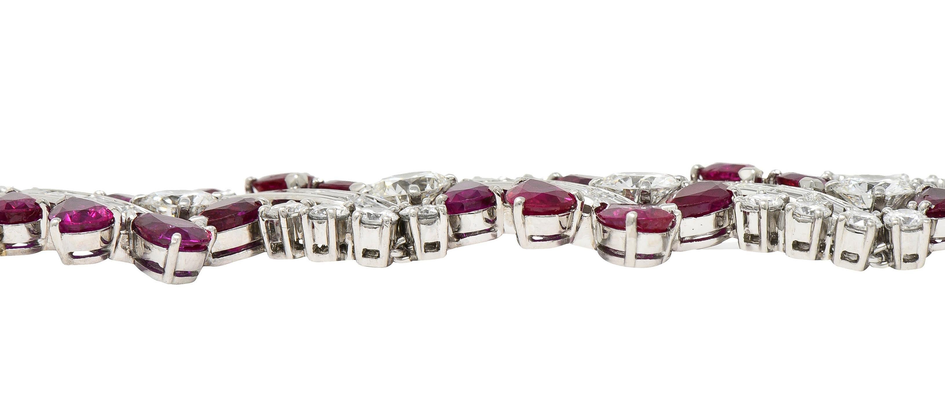 Mid-Century No Heat Burma Ruby Diamond Platinum Vintage Twist Line Bracelet For Sale 6