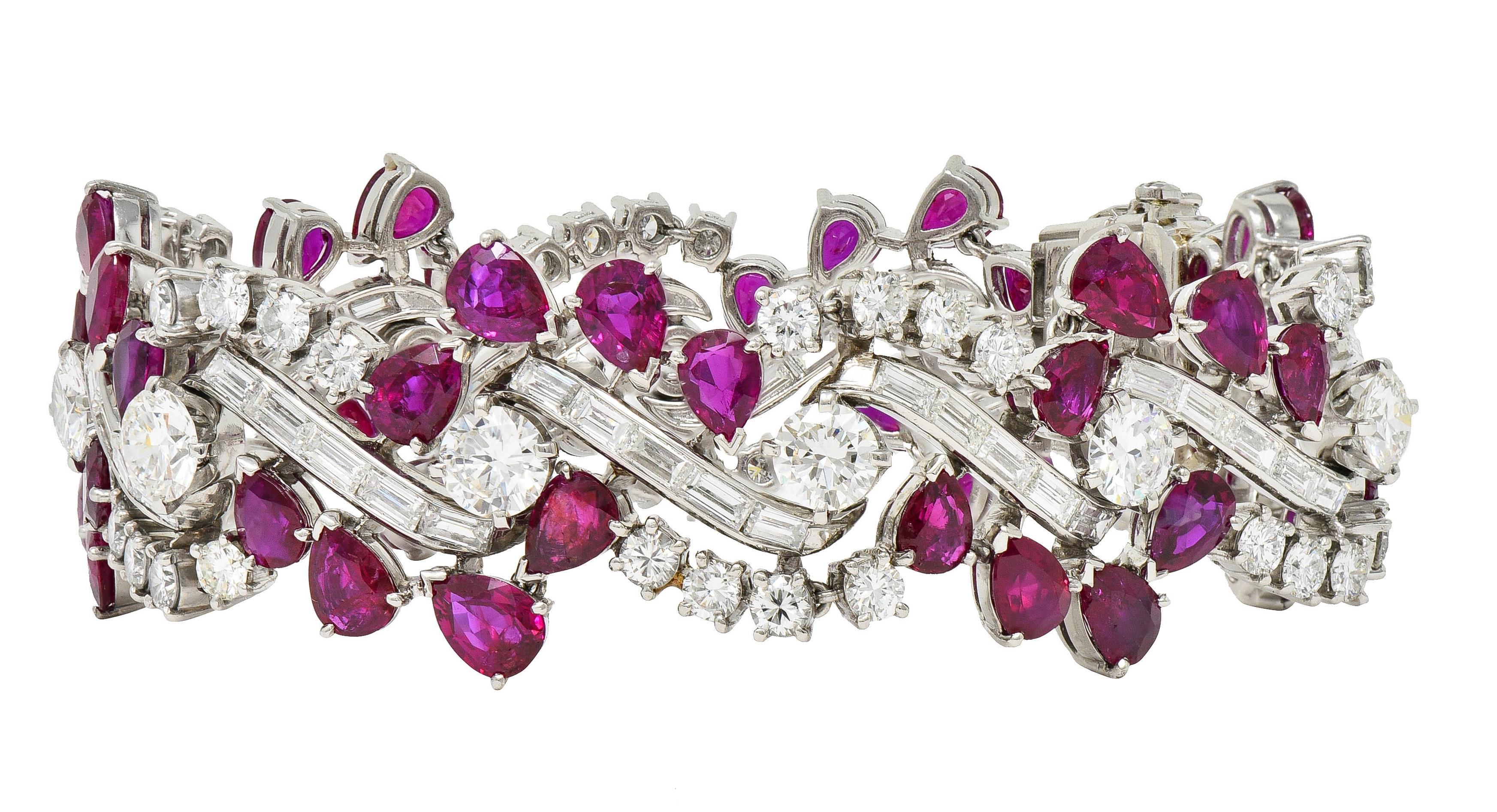 Mid-Century No Heat Burma Ruby Diamond Platinum Vintage Twist Line Bracelet For Sale 8