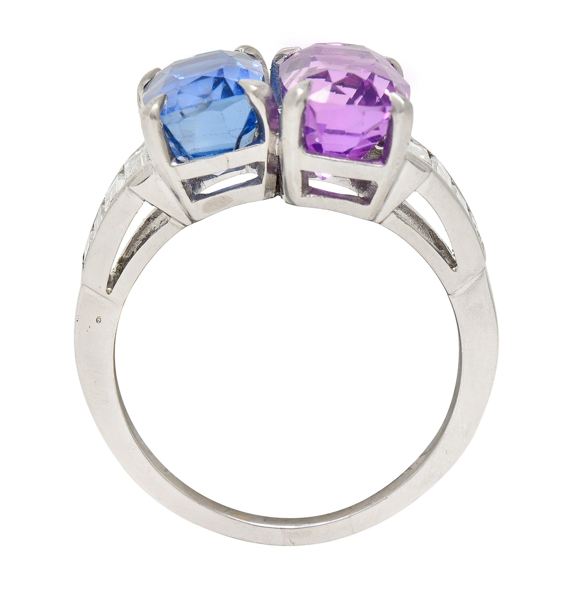 Mid-Century No Heat Ceylon Pink & Blue Sapphire Diamond Bypass Vintage Ring GIA For Sale 5