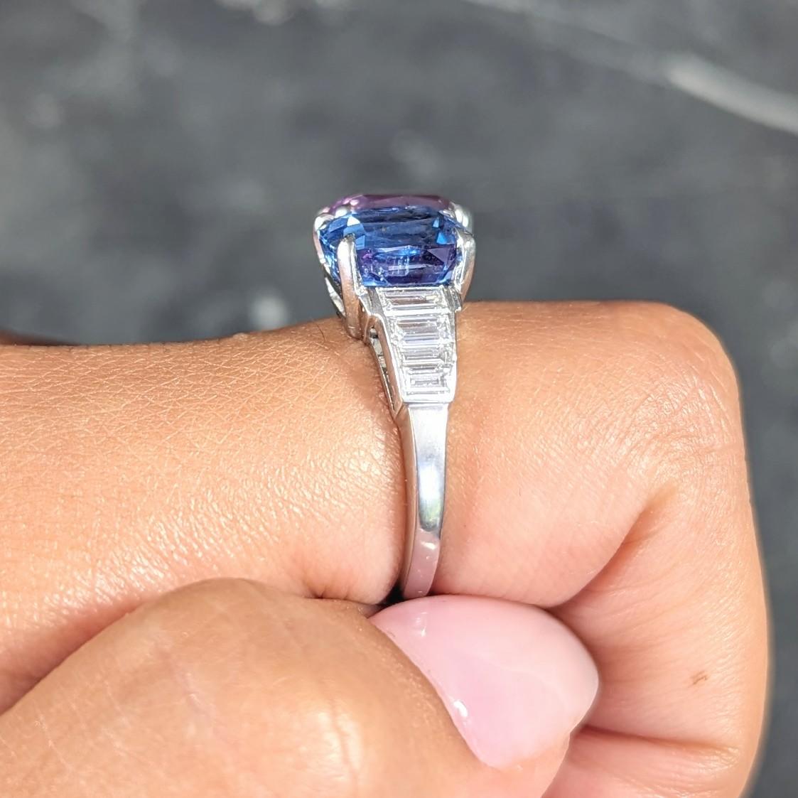 Mid-Century No Heat Ceylon Pink & Blue Sapphire Diamond Bypass Vintage Ring GIA For Sale 8