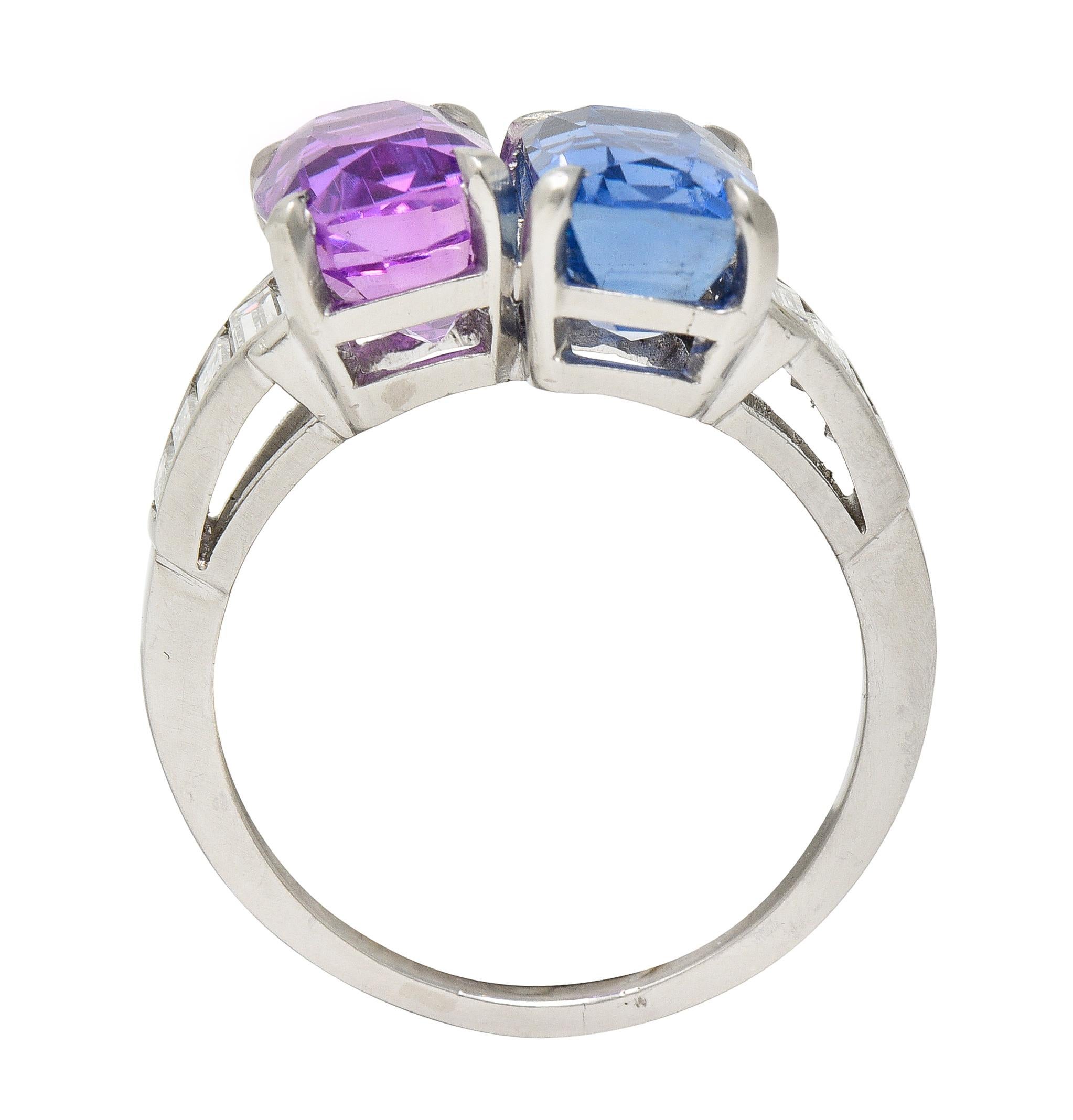 Mid-Century No Heat Ceylon Pink & Blue Sapphire Diamond Bypass Vintage Ring GIA For Sale 1