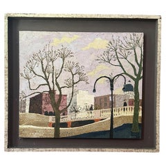 Mid-Century Norbert Smith Impasto Architectural Landscape Cityscape Painting.