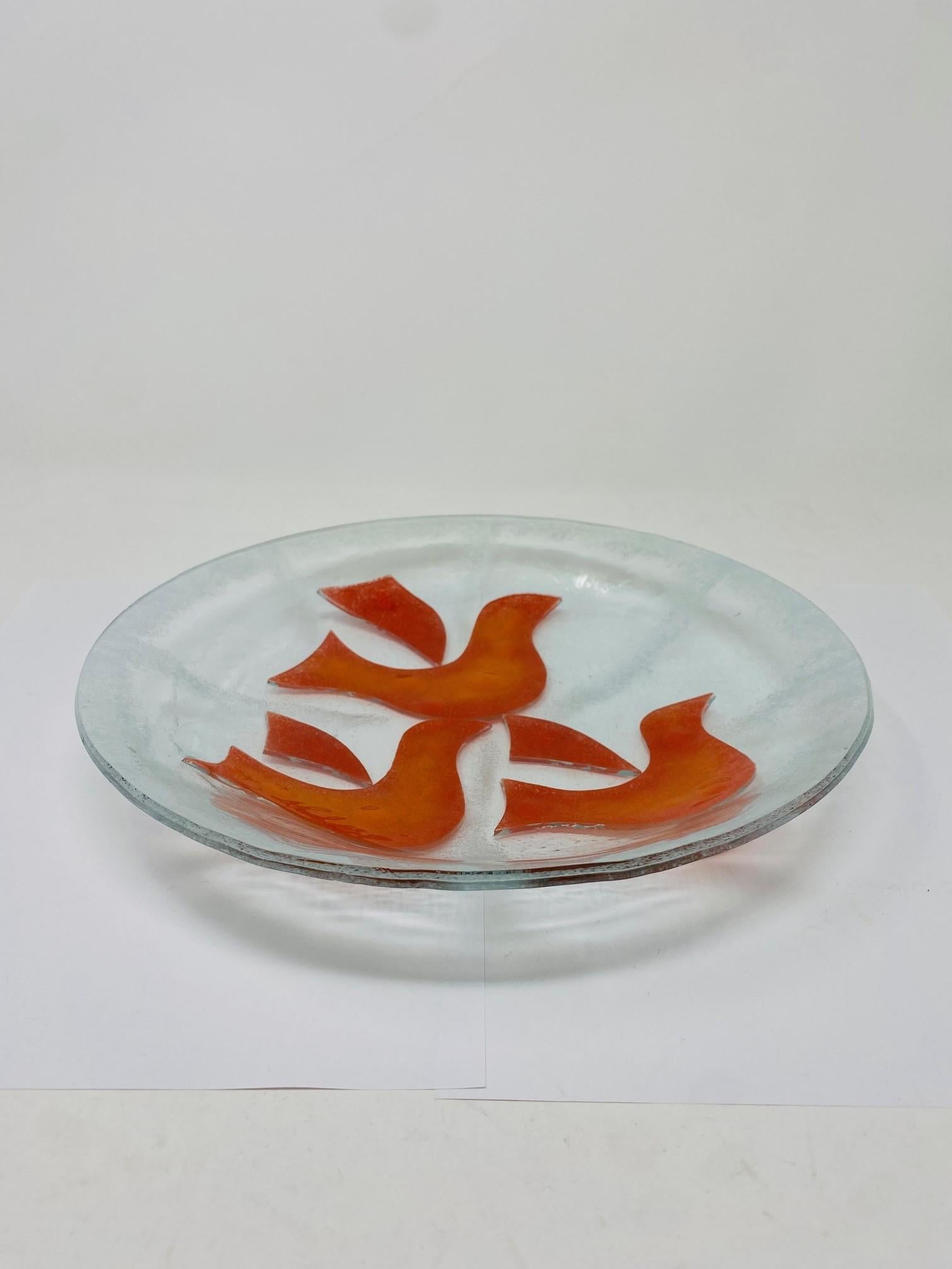 Scandinavo Mid Century Nordic Stained Glass Art Bowl in vendita